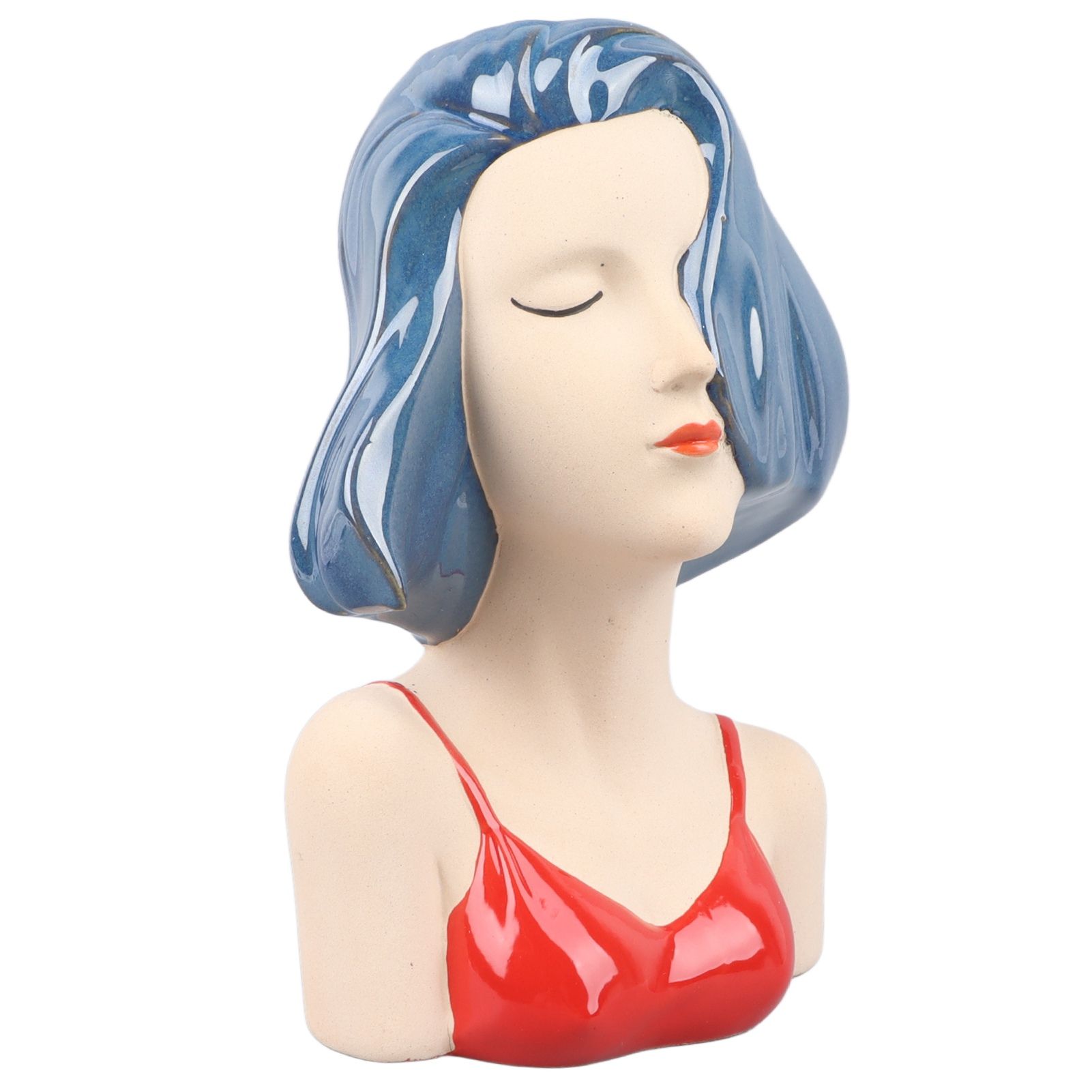 Girl Face Vase Modern Decorative Sculpture Ceramic Head Flower Vase for Living view 3