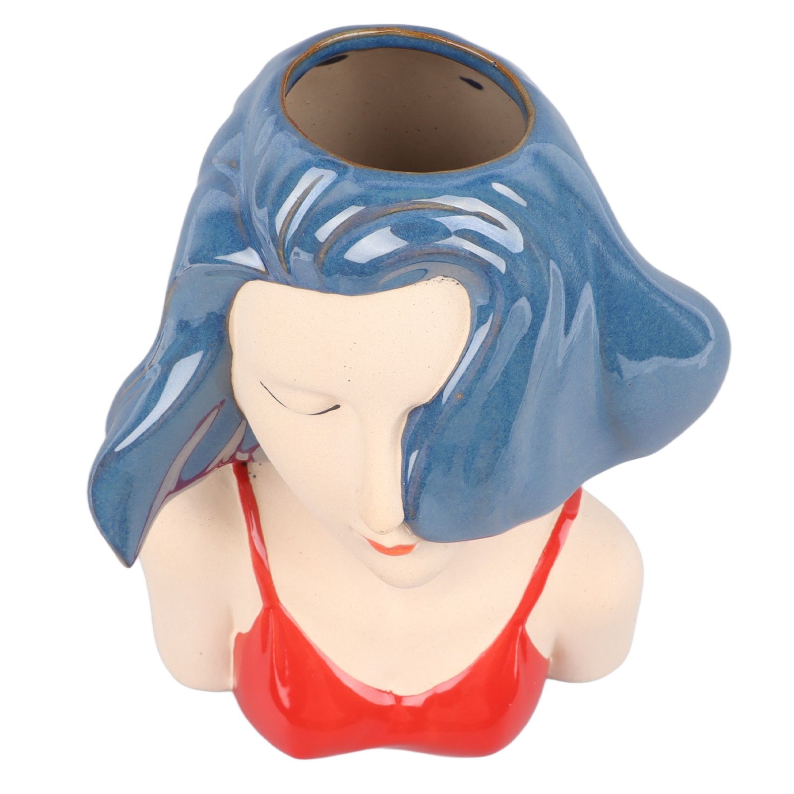 Girl Face Vase Modern Decorative Sculpture Ceramic Head Flower Vase for Living view 4