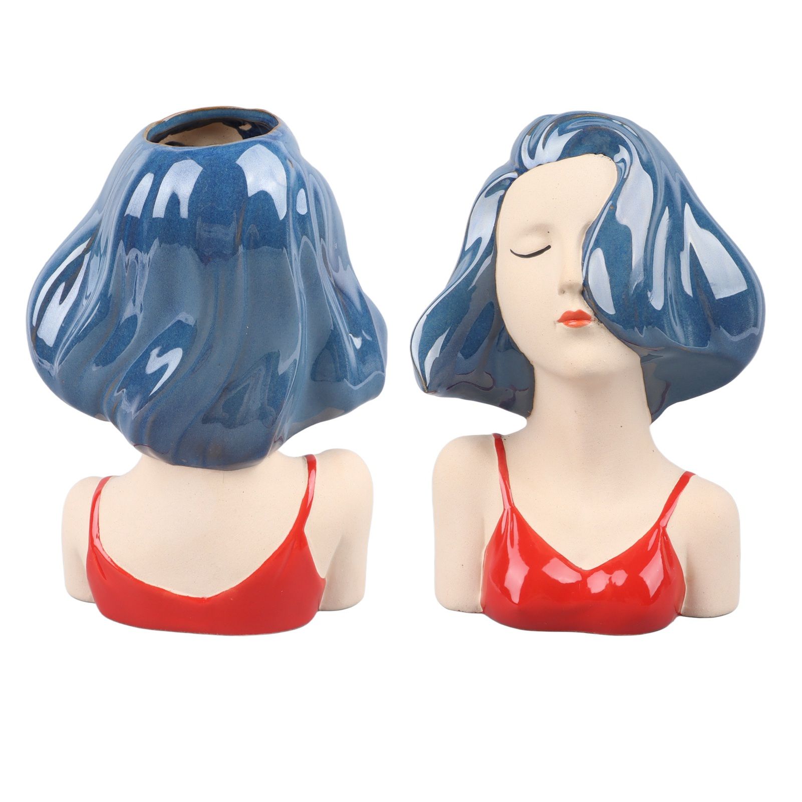 Girl Face Vase Modern Decorative Sculpture Ceramic Head Flower Vase for Living view 10