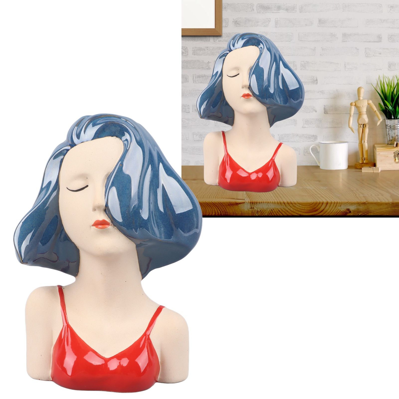 Girl Face Vase Modern Decorative Sculpture Ceramic Head Flower Vase for Living view 11