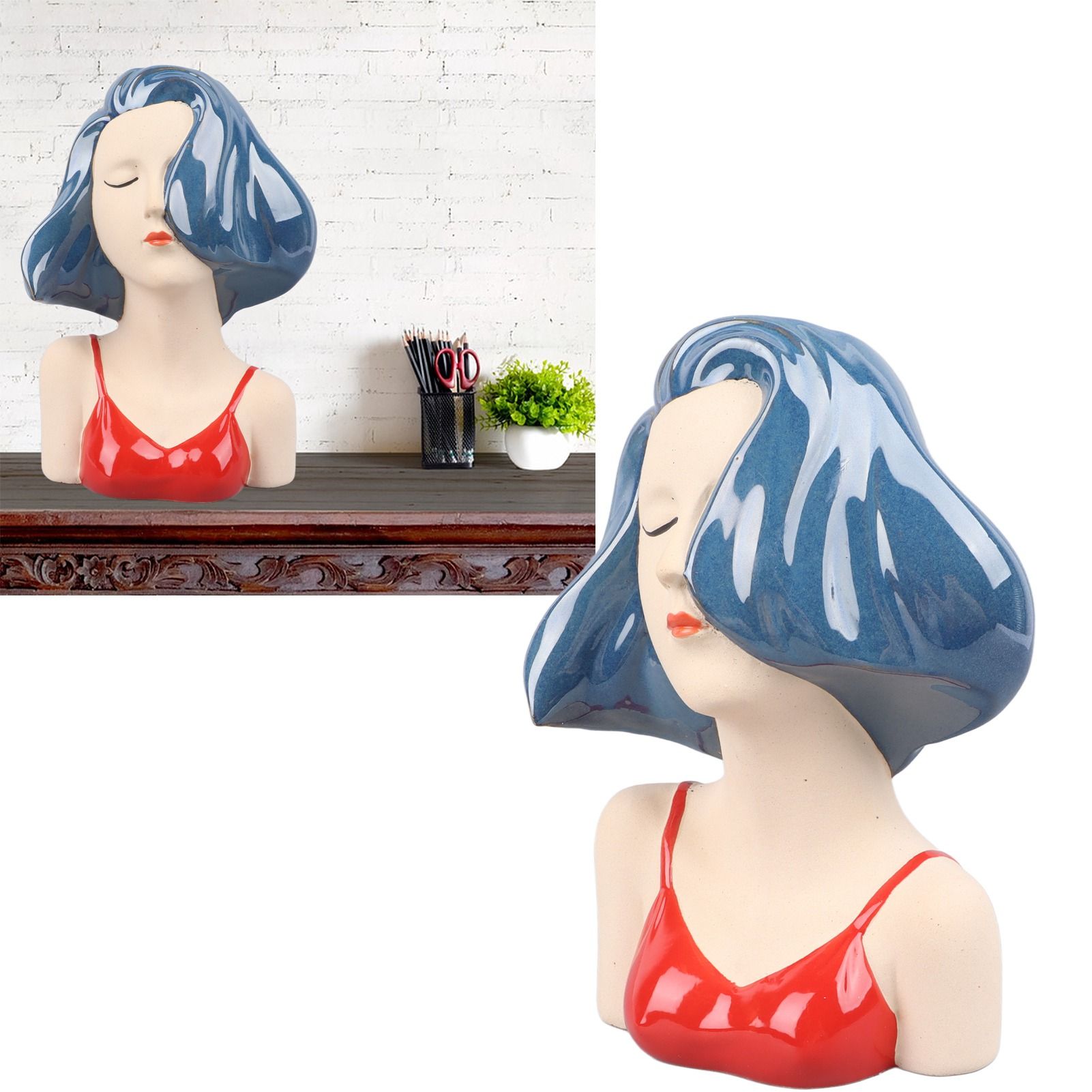 Girl Face Vase Modern Decorative Sculpture Ceramic Head Flower Vase for Living view 12
