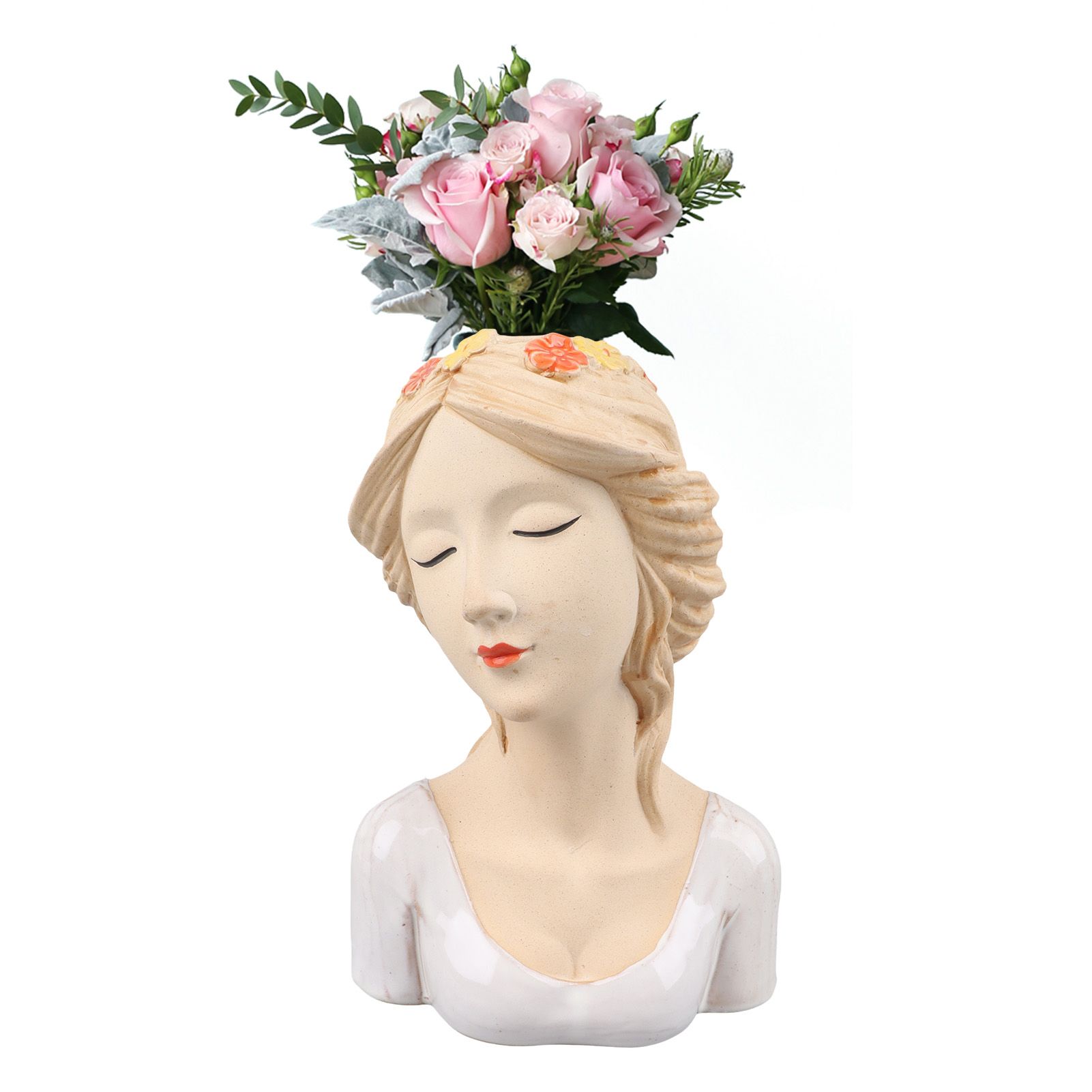 Modern Ceramic Face Vases Decorative Modern Style Shy Girl Flower Lady Head view 11