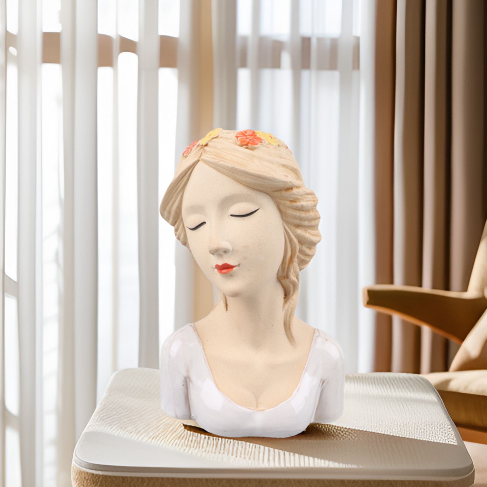 Modern Ceramic Face Vases Decorative Modern Style Shy Girl Flower Lady Head view 12