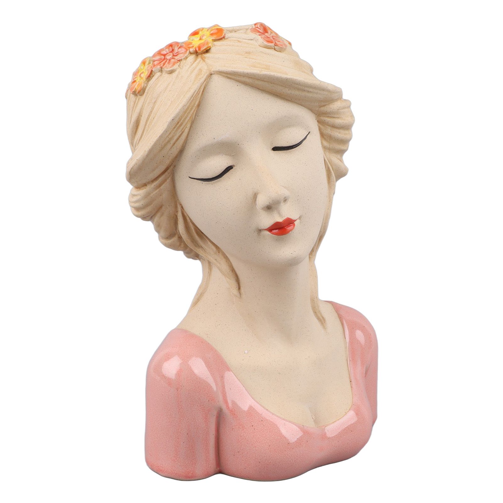 Modern Ceramic Face Vases Decorative Modern Style Shy Girl Flower Lady Head view 3