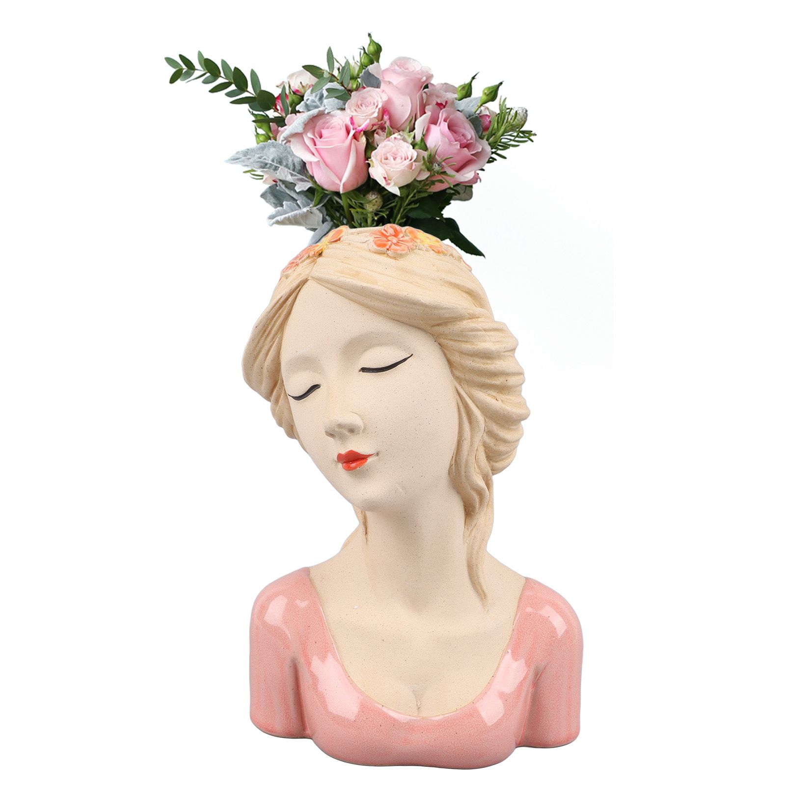 Modern Ceramic Face Vases Decorative Modern Style Shy Girl Flower Lady Head view 11