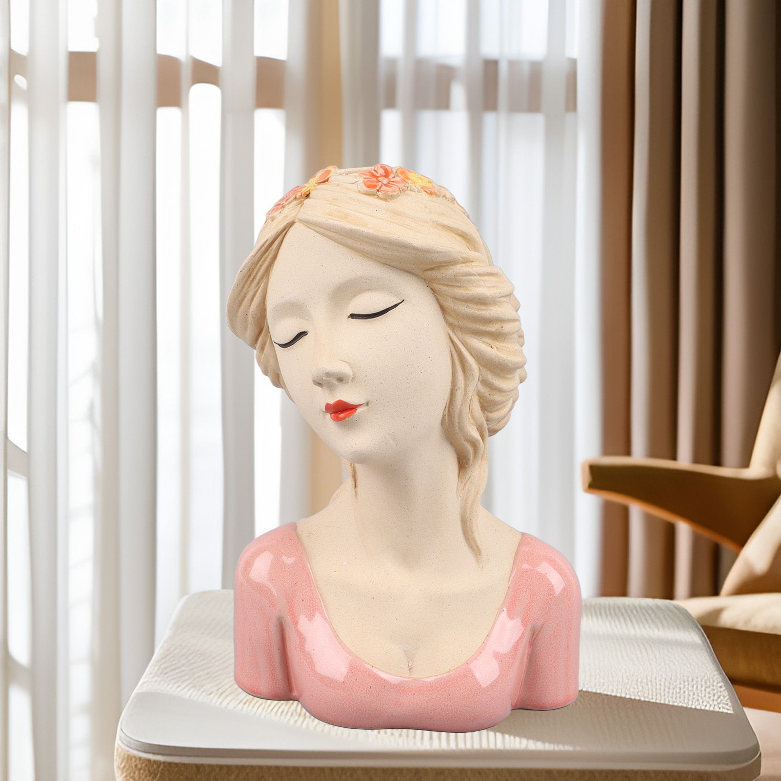 Modern Ceramic Face Vases Decorative Modern Style Shy Girl Flower Lady Head view 12