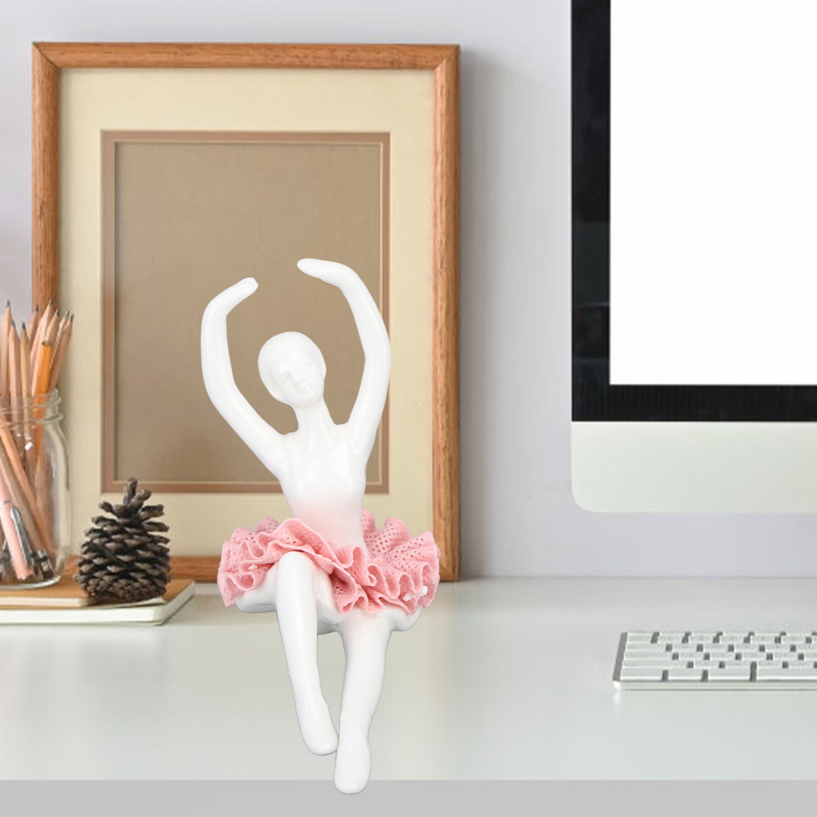 Ballet Dancer Statue Pink Ballerina Figure Ceramic Figure Decor for Table view 11