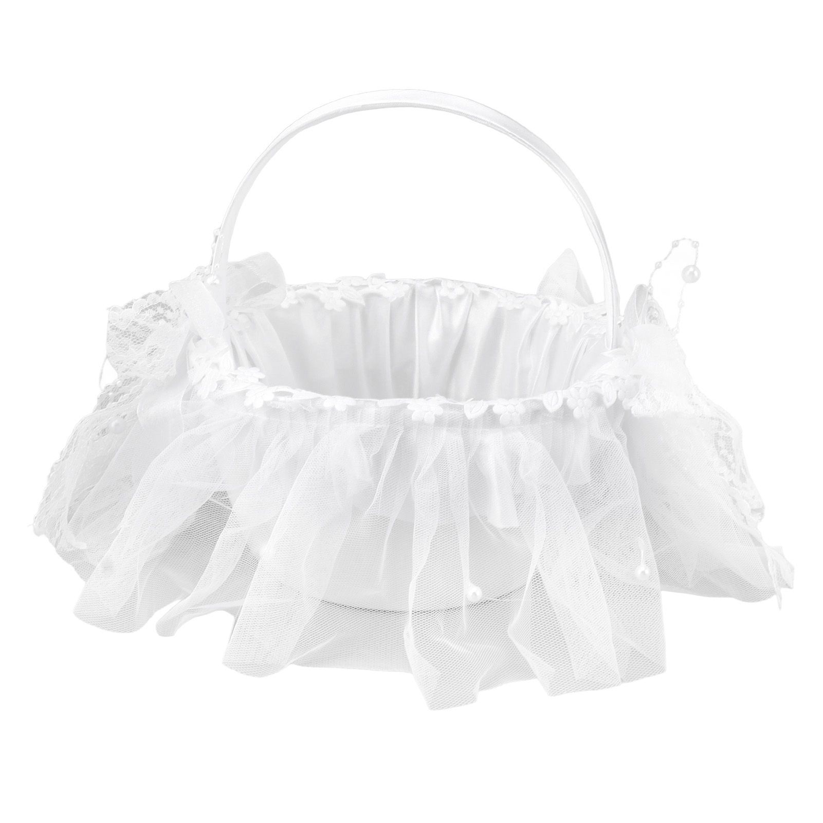 Wedding Flower Girl Basket White Lace Classic Gift Ceremony Supplies for Rose