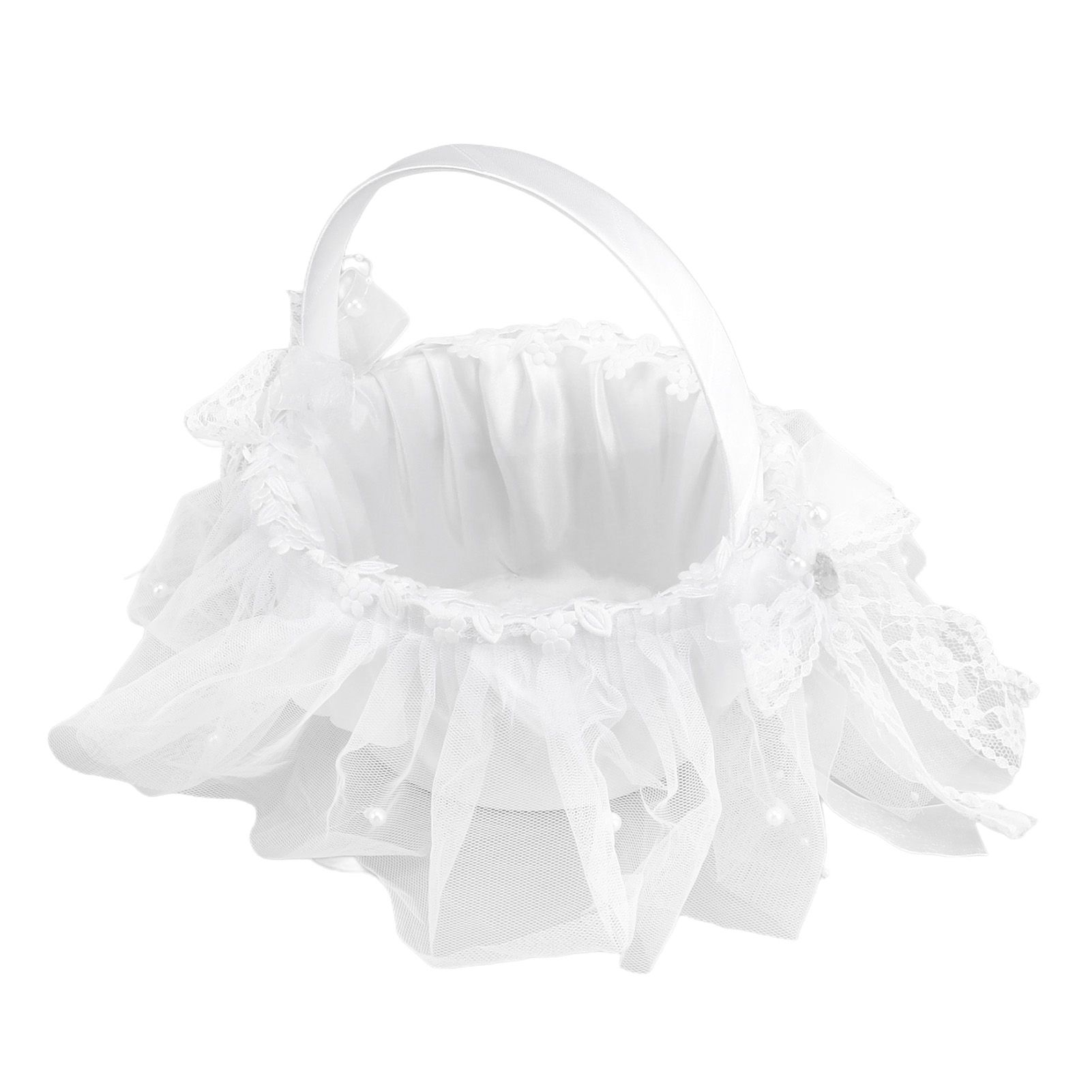 Wedding Flower Girl Basket White Lace Classic Gift Ceremony Supplies for Rose view 2
