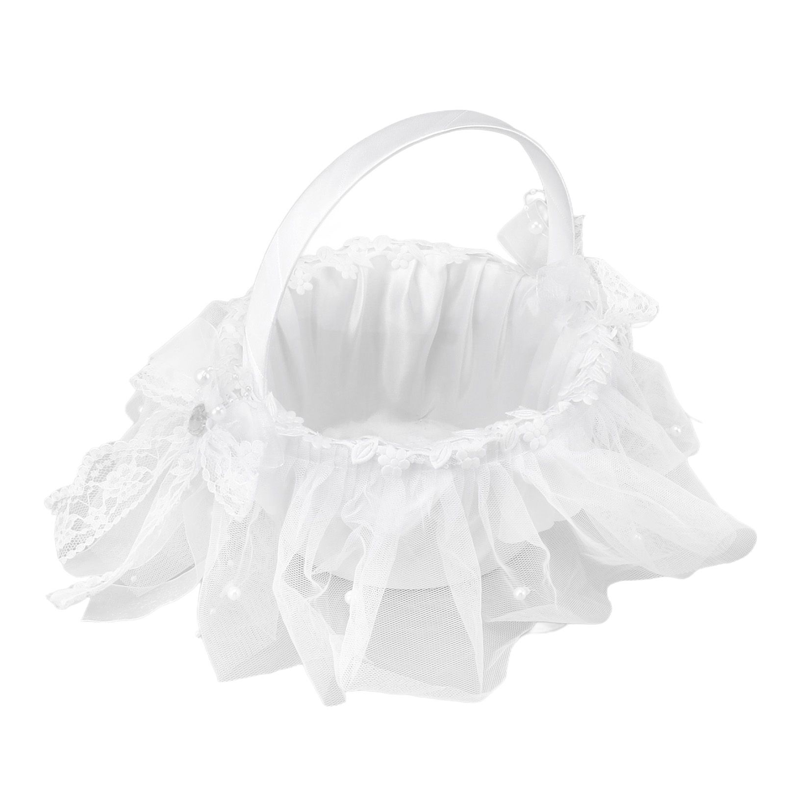 Wedding Flower Girl Basket White Lace Classic Gift Ceremony Supplies for Rose view 3