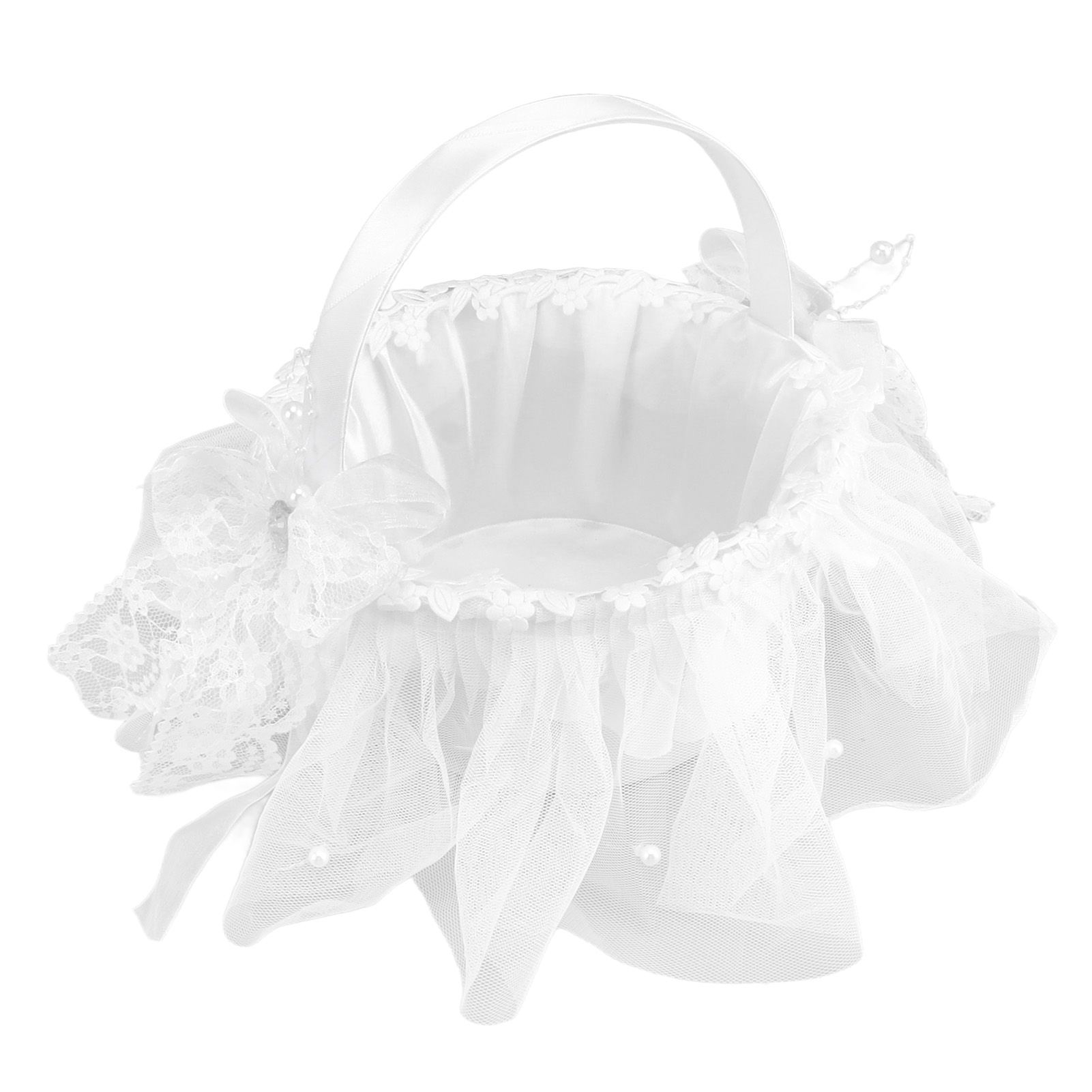 Wedding Flower Girl Basket White Lace Classic Gift Ceremony Supplies for Rose view 4