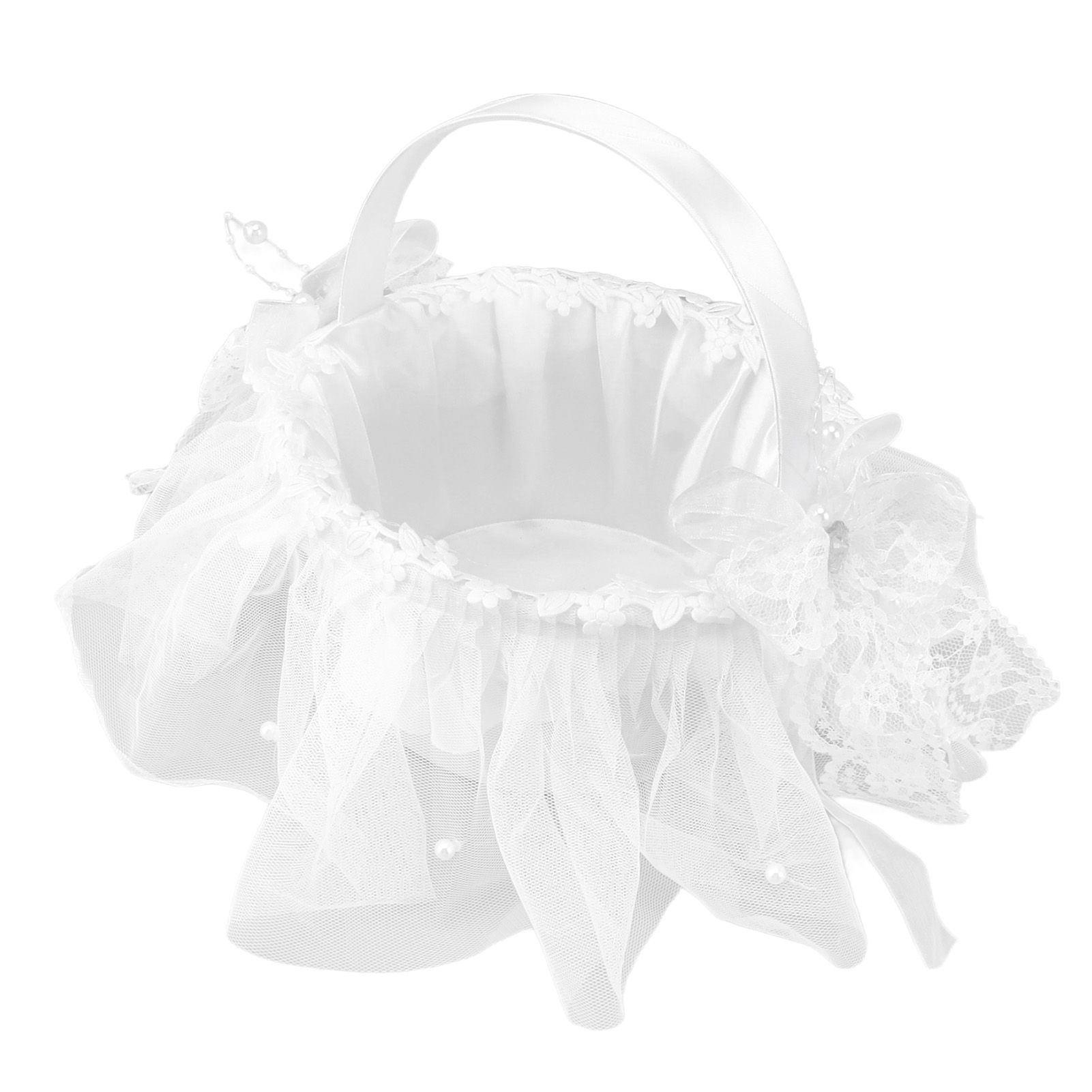 Wedding Flower Girl Basket White Lace Classic Gift Ceremony Supplies for Rose view 5