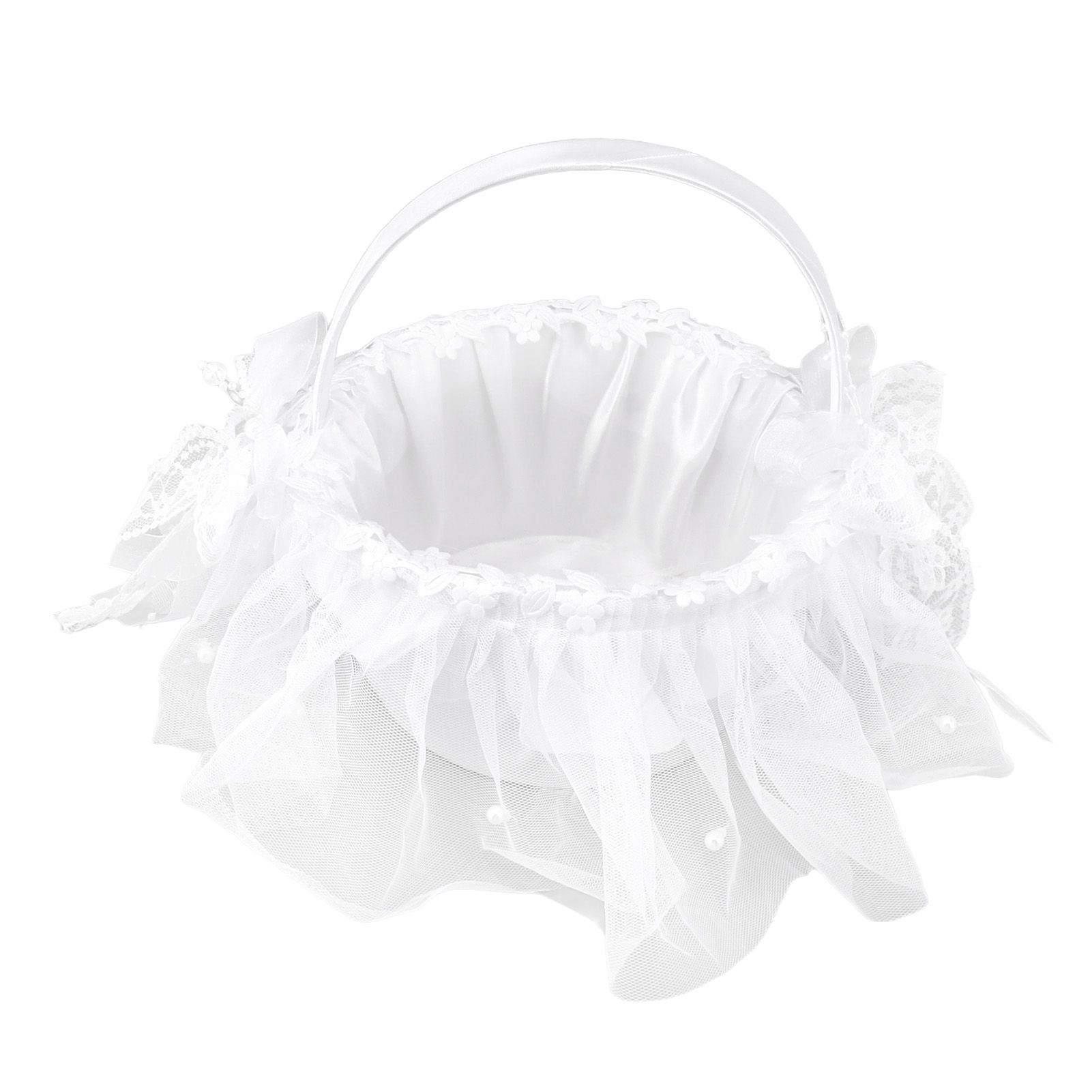 Wedding Flower Girl Basket White Lace Classic Gift Ceremony Supplies for Rose view 6