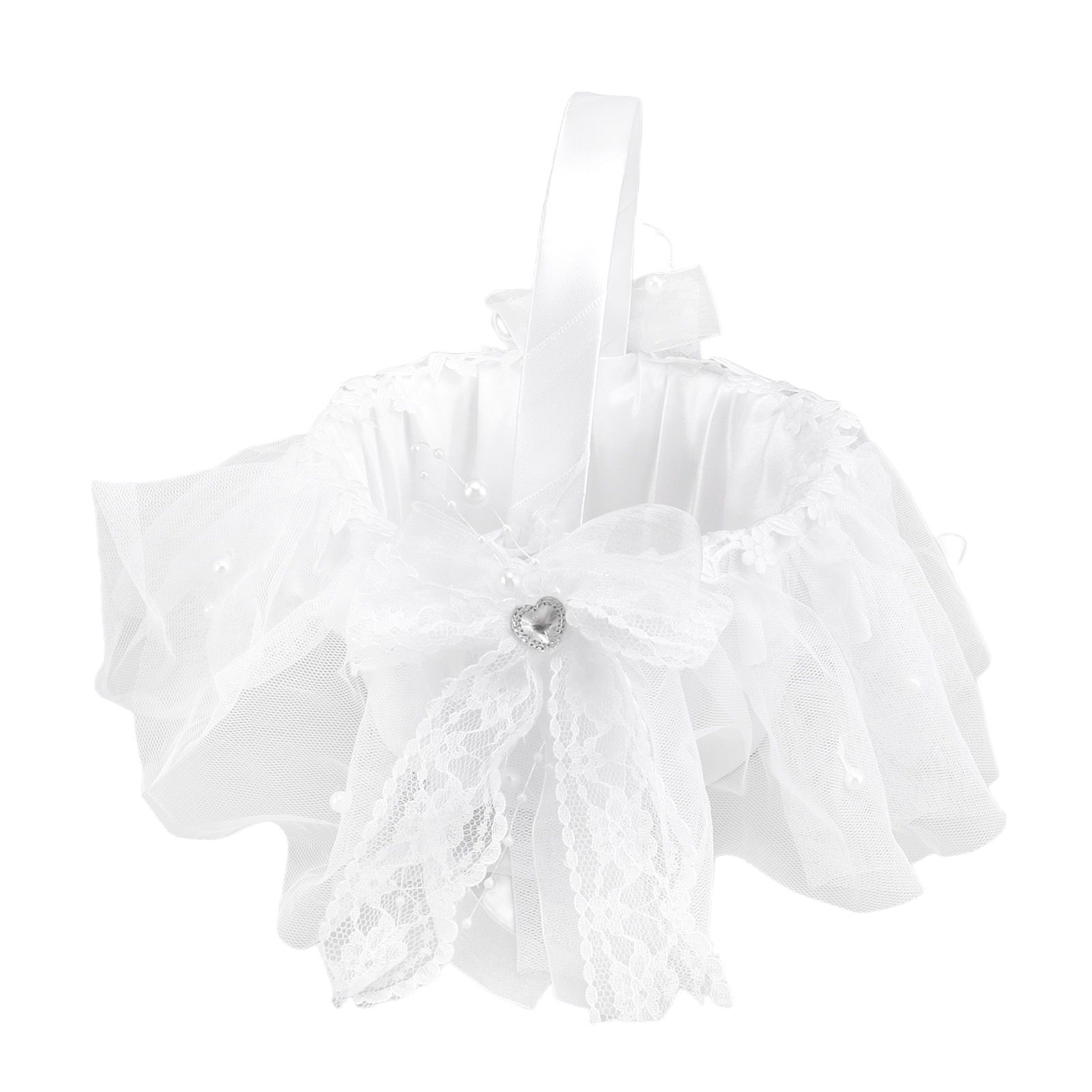 Wedding Flower Girl Basket White Lace Classic Gift Ceremony Supplies for Rose view 7