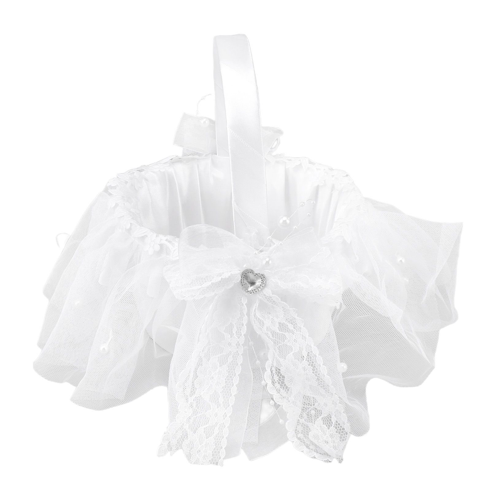 Wedding Flower Girl Basket White Lace Classic Gift Ceremony Supplies for Rose view 8