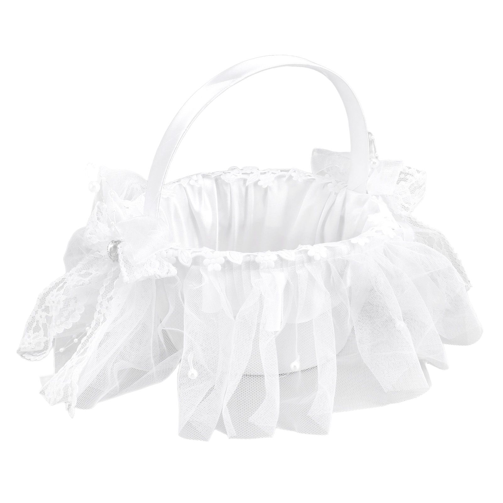 Wedding Flower Girl Basket White Lace Classic Gift Ceremony Supplies for Rose view 9