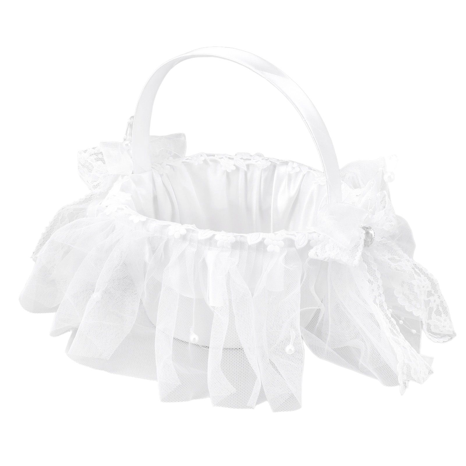 Wedding Flower Girl Basket White Lace Classic Gift Ceremony Supplies for Rose view 10