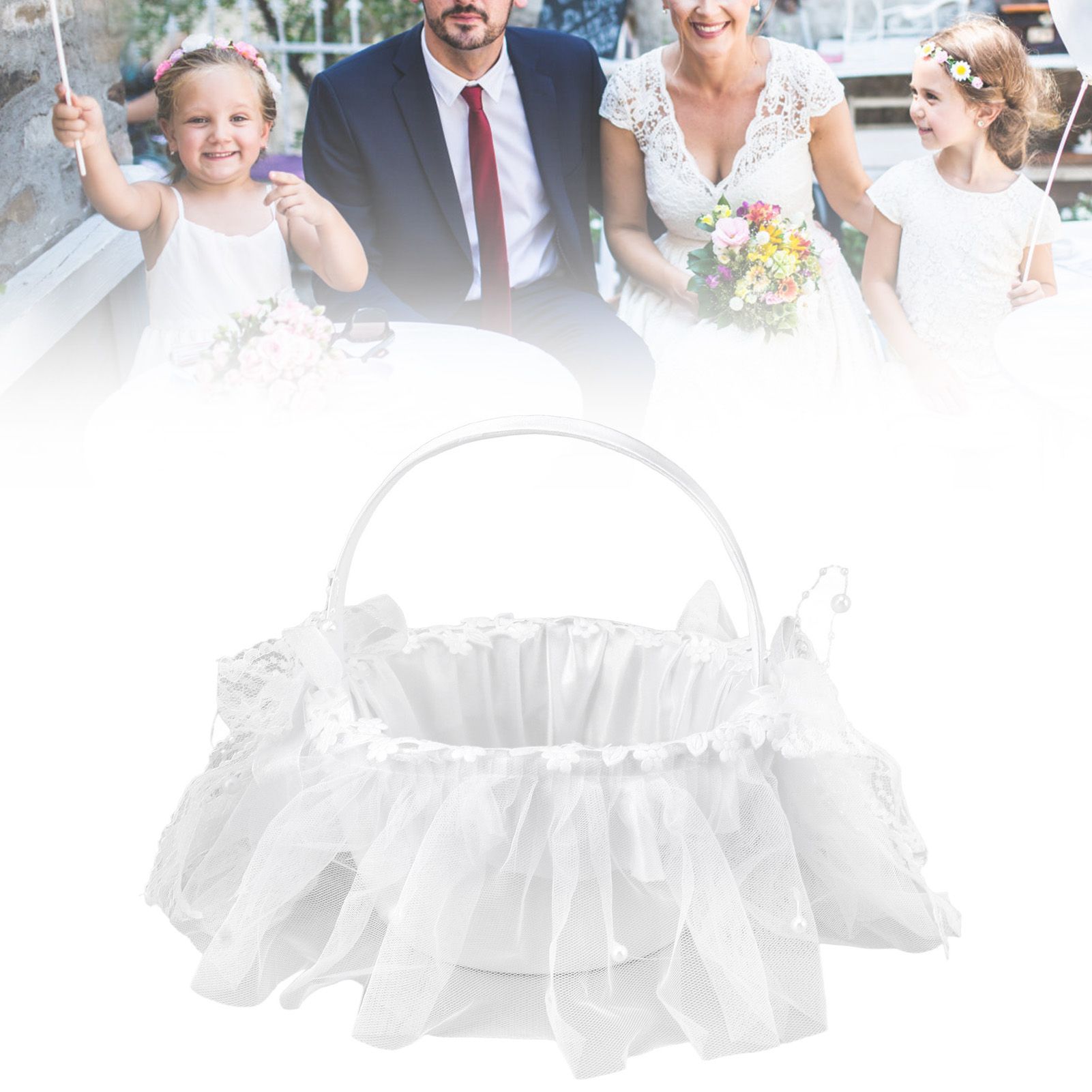 Wedding Flower Girl Basket White Lace Classic Gift Ceremony Supplies for Rose view 11