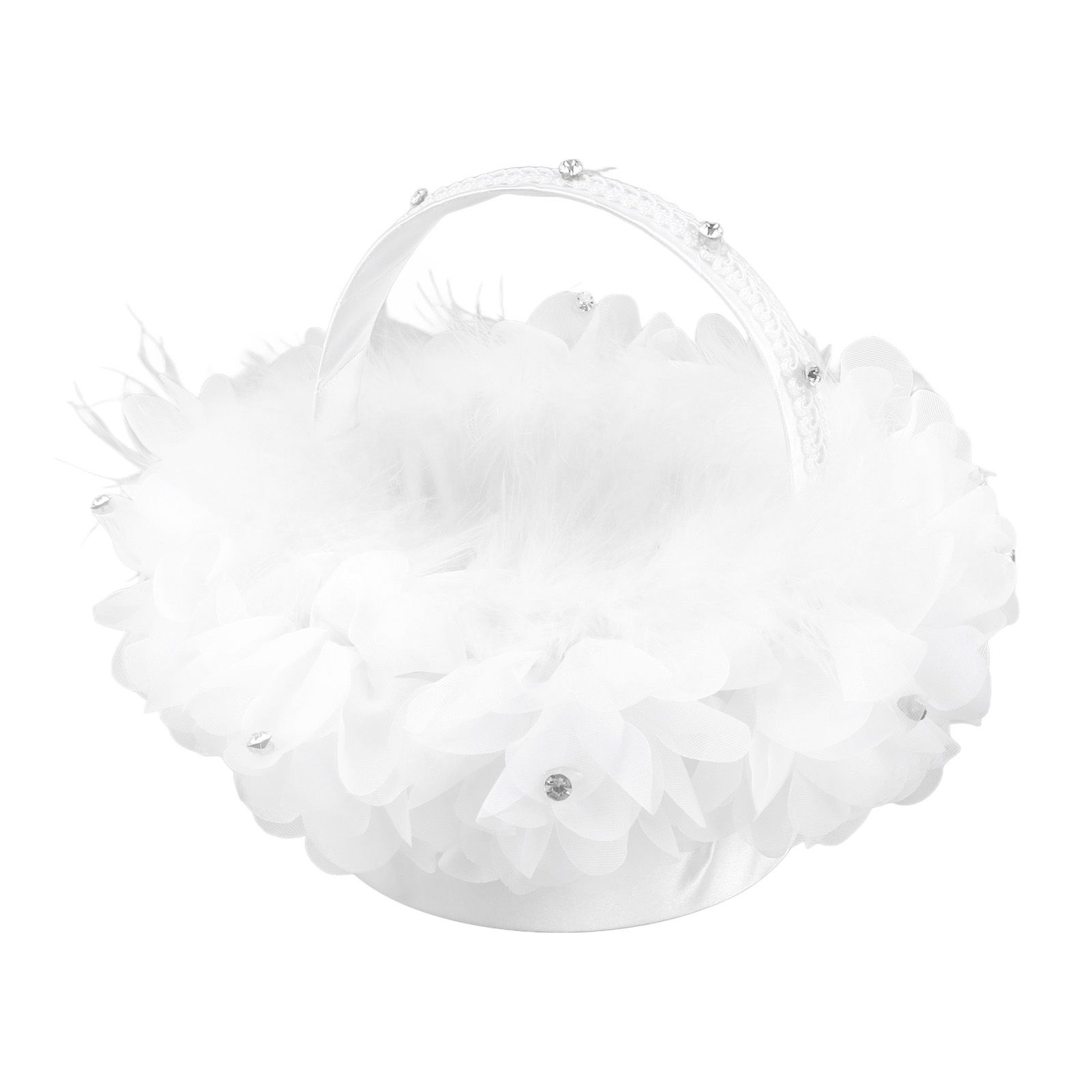 White Flower Girl Basket Petal Beads Decoration Handheld Bridesmaid Scattering view 2