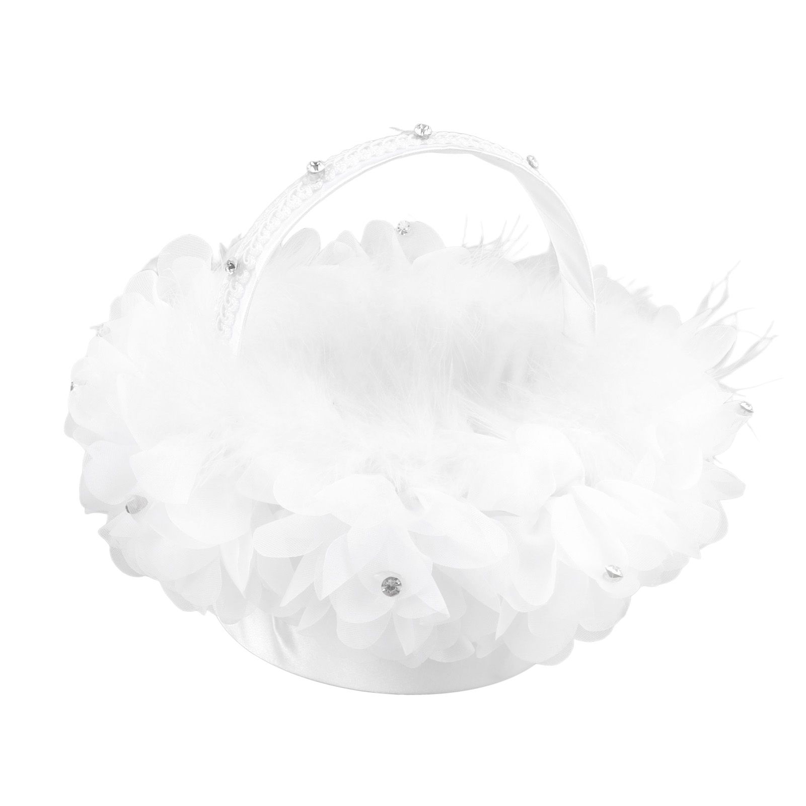 White Flower Girl Basket Petal Beads Decoration Handheld Bridesmaid Scattering view 10