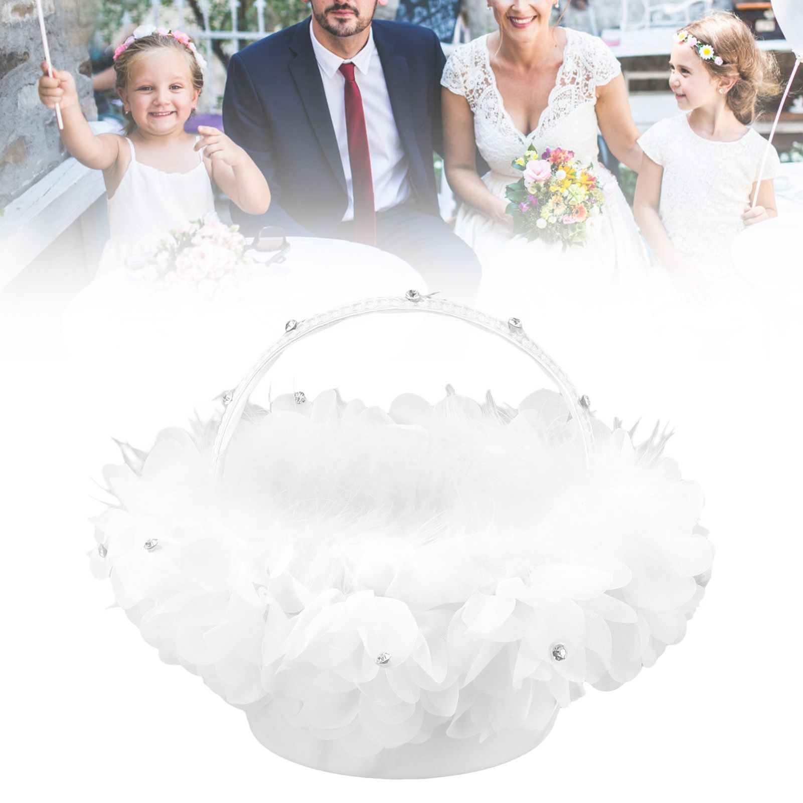 White Flower Girl Basket Petal Beads Decoration Handheld Bridesmaid Scattering view 11