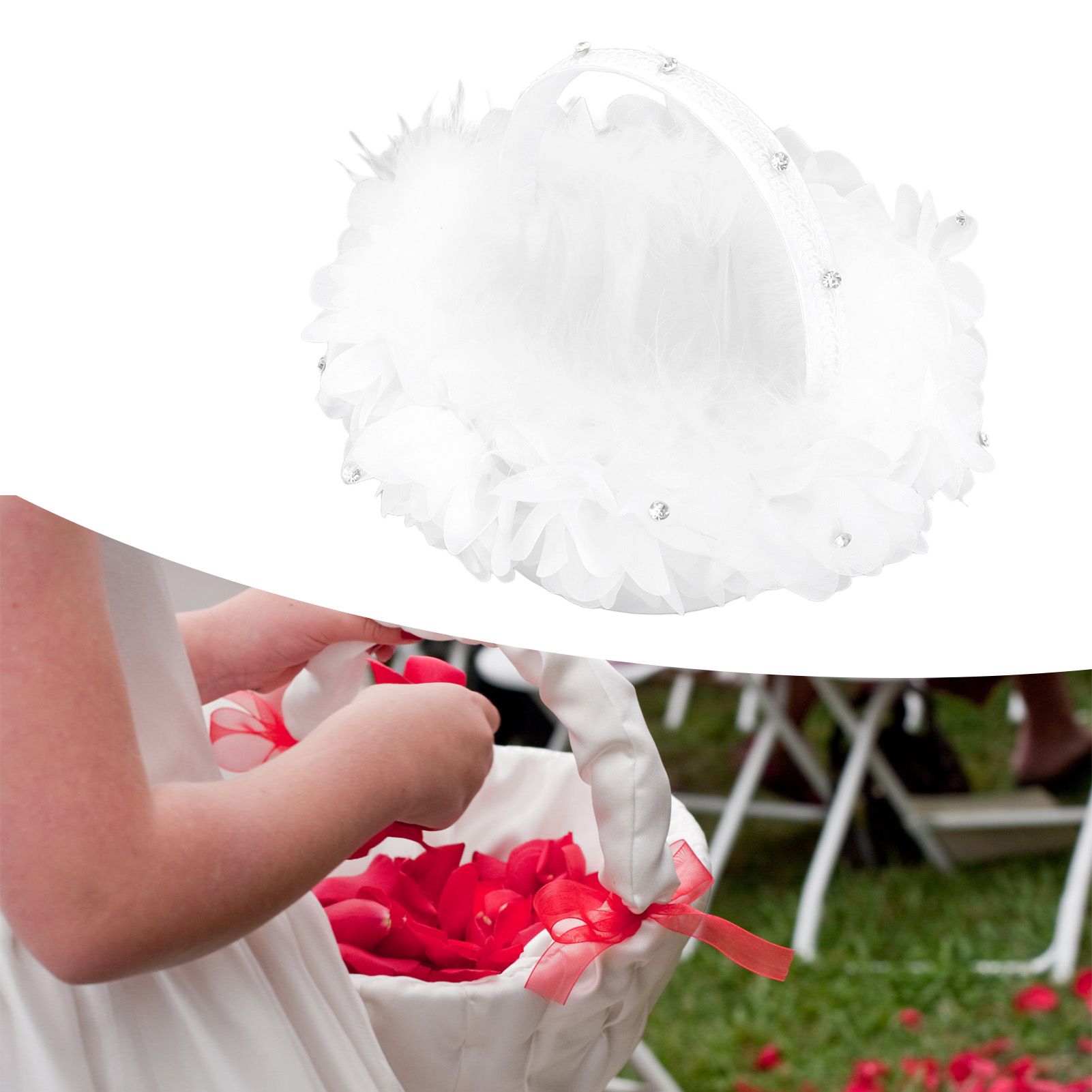 White Flower Girl Basket Petal Beads Decoration Handheld Bridesmaid Scattering view 12