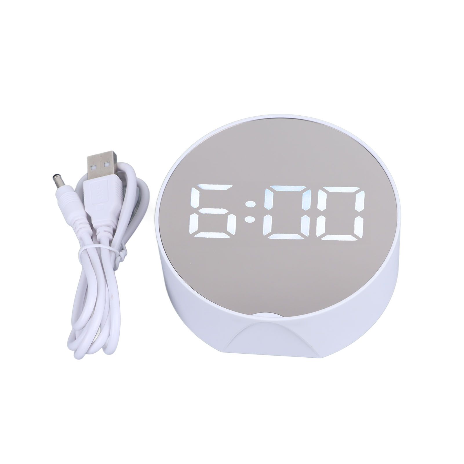 Digital Mirror Clock Alarm White Big Round Screen Easy to Read Portable LED — image 1