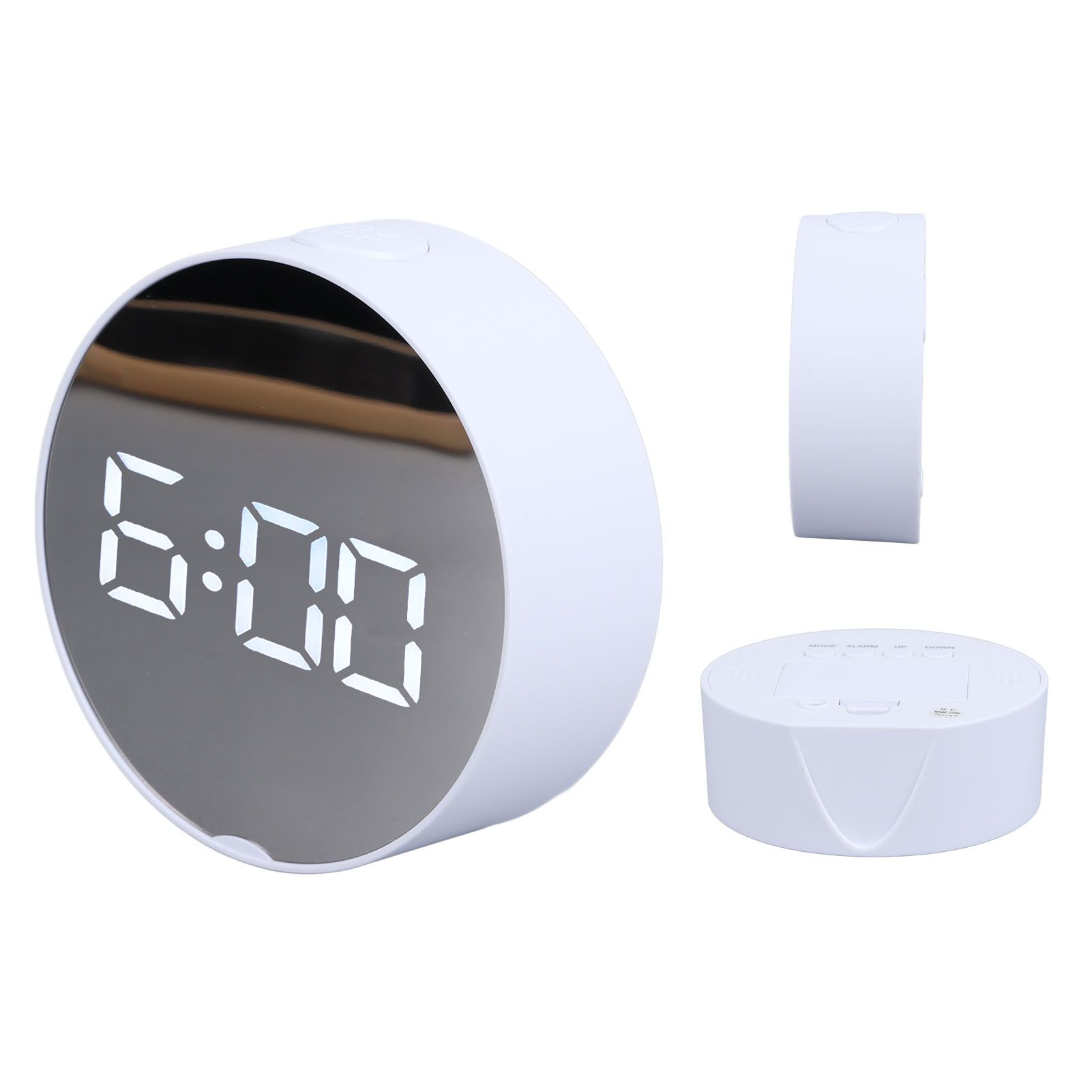 Digital Mirror Clock Alarm White Big Round Screen Easy to Read Portable LED view 8