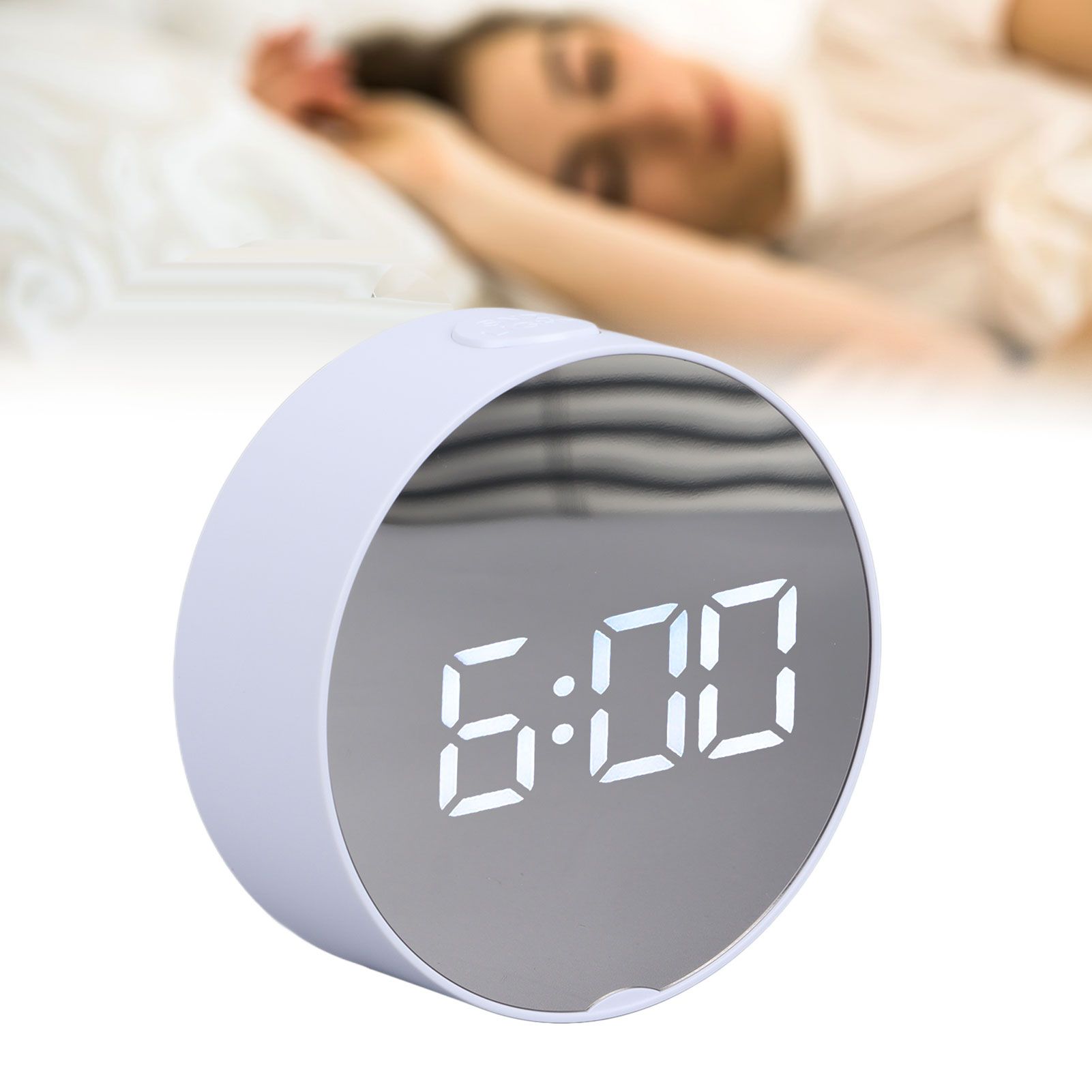 Digital Mirror Clock Alarm White Big Round Screen Easy to Read Portable LED view 11