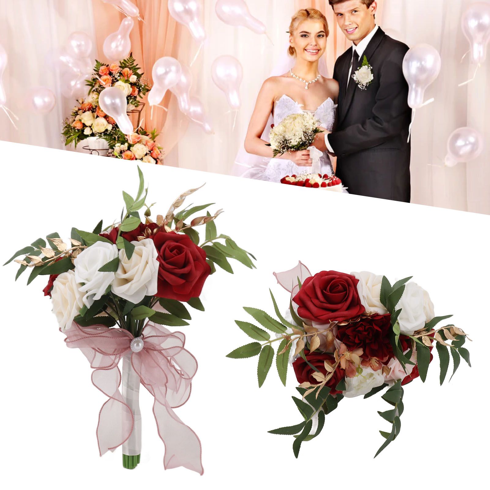 Wedding Bouquets Silk Plastic Realistic Romantic Hand Bouquet for Valentine's view 12