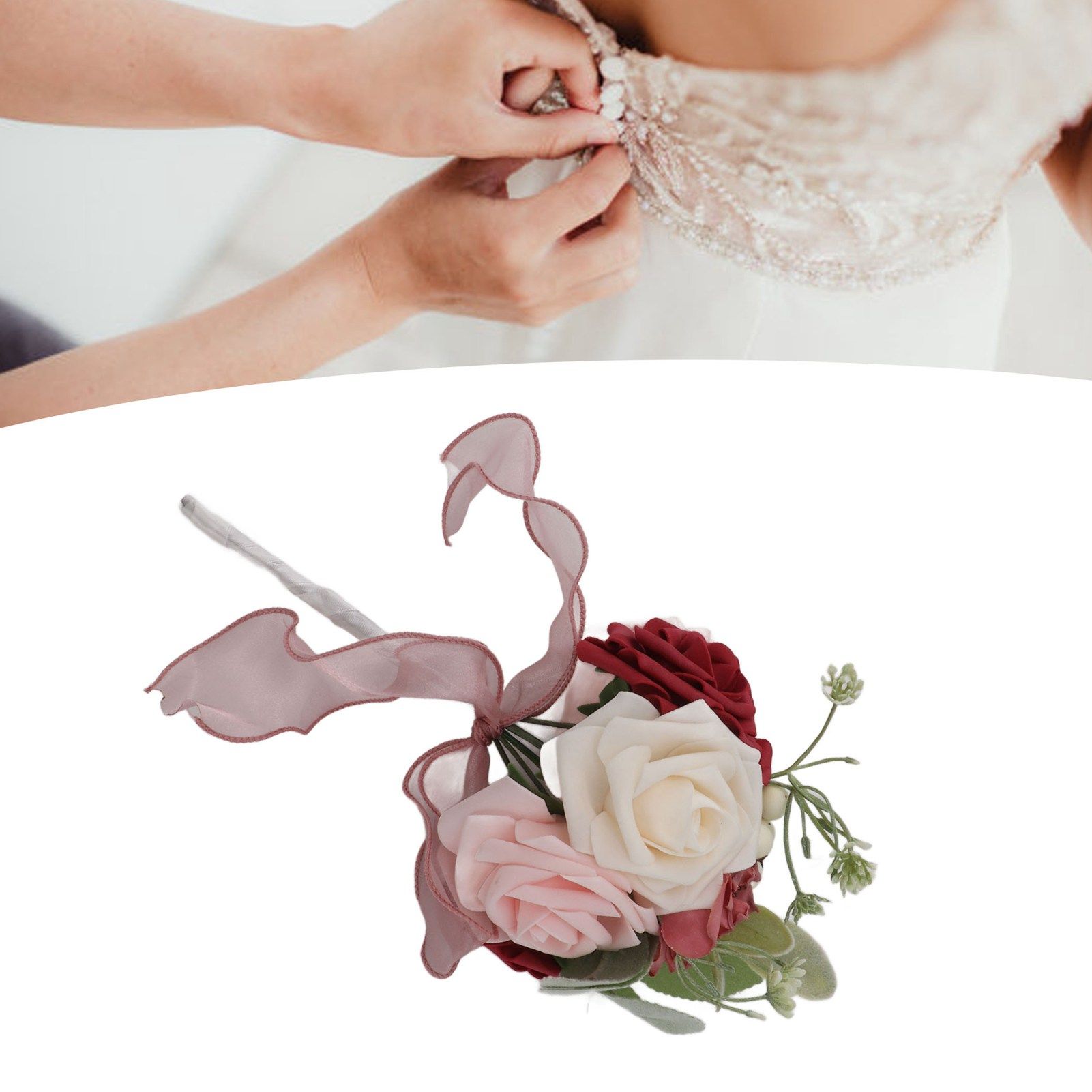 Romantic Rose Bridal Wedding Bouquet Artificial Silk Flowers Fake Flowers view 12