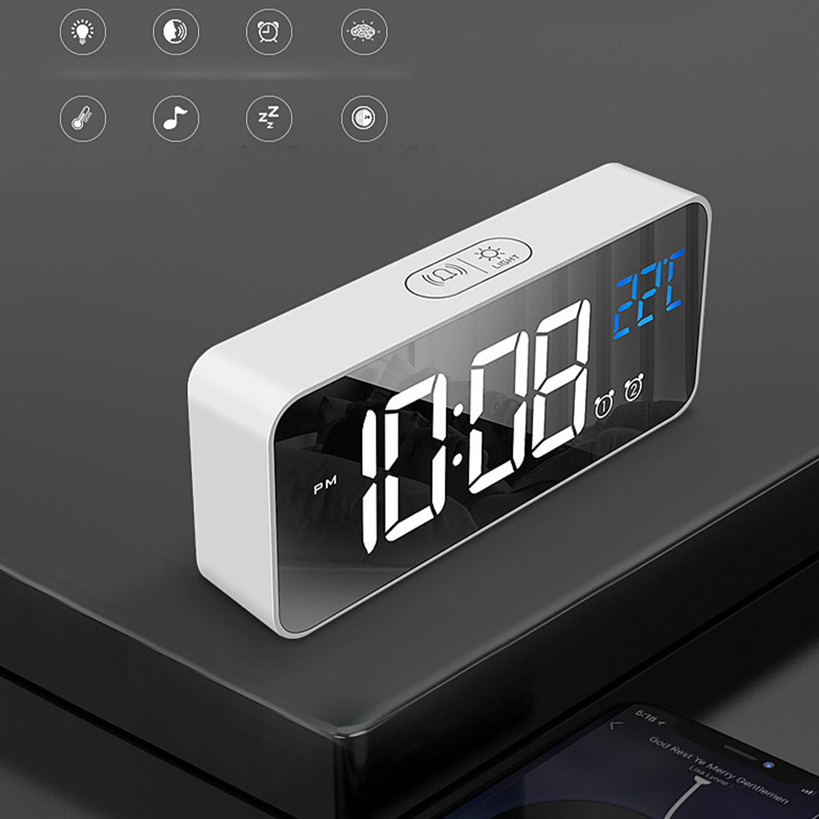 LED Alarm Electric Clock Multifunctional Exquisite Mirrored Surface Silent view 5