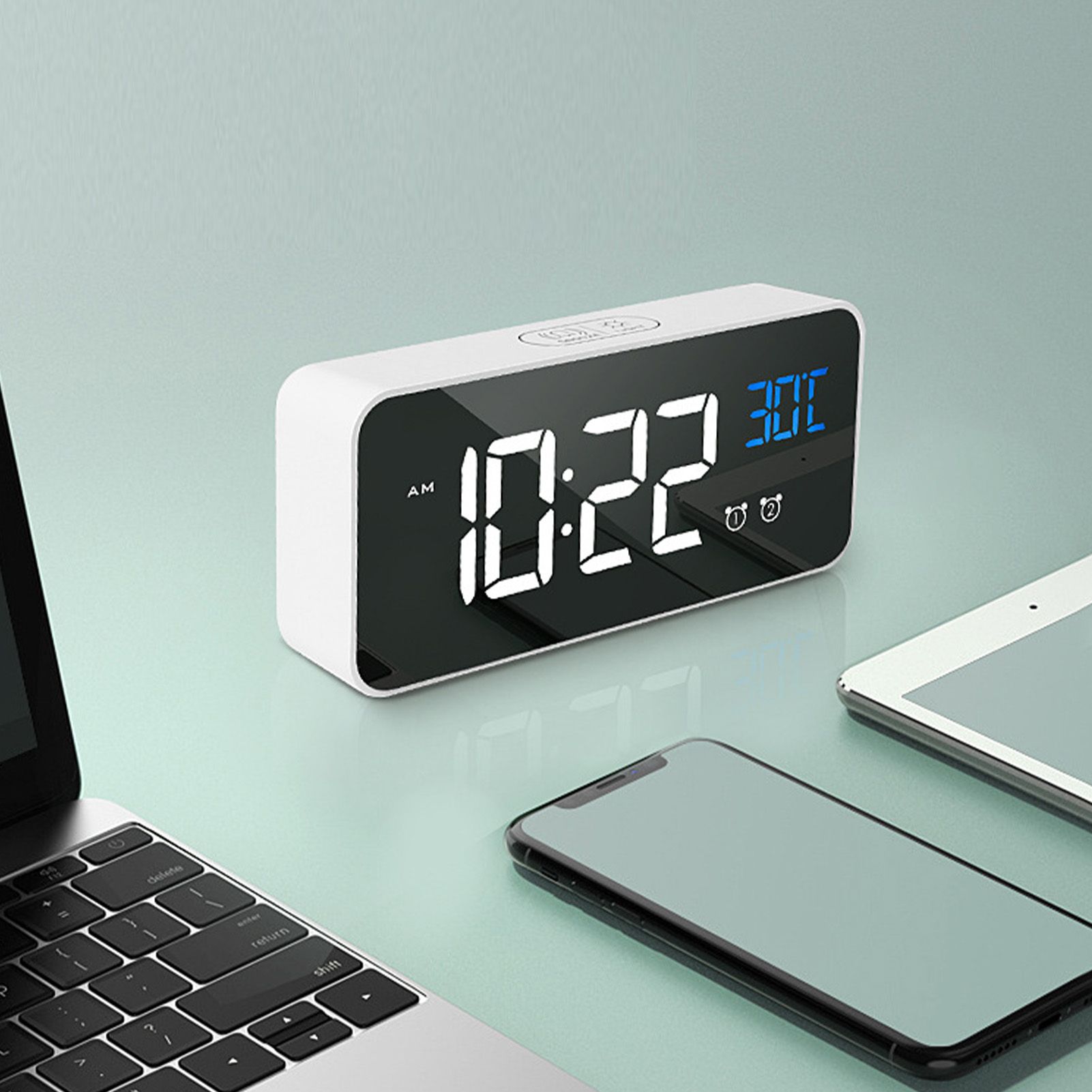 LED Alarm Electric Clock Multifunctional Exquisite Mirrored Surface Silent view 7