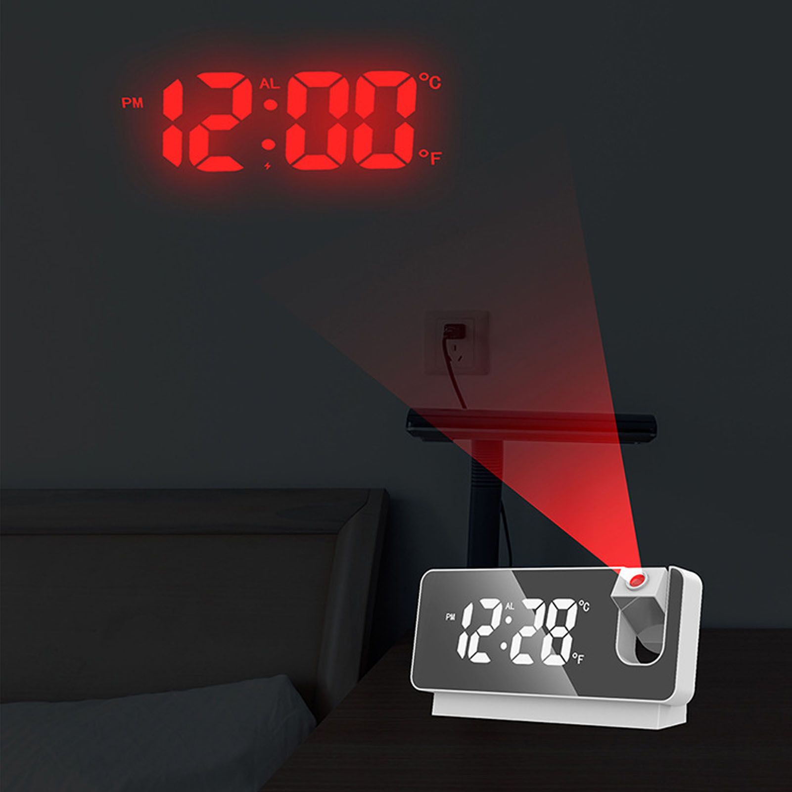 Projection Alarm Clock 360 Degree Flexible Adjust Creative LED Mirror Digital view 5