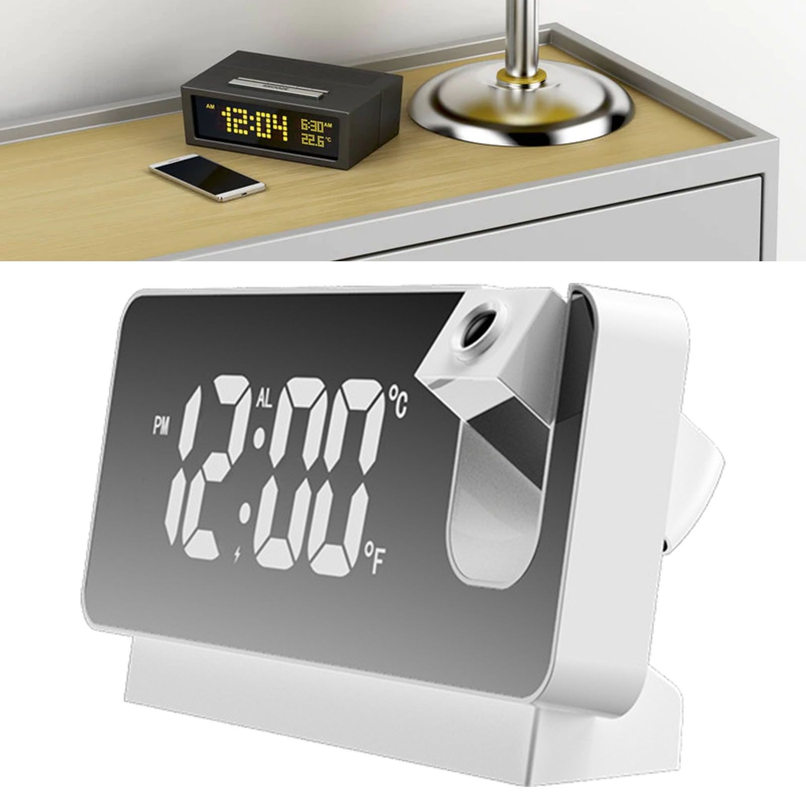 Projection Alarm Clock 360 Degree Flexible Adjust Creative LED Mirror Digital view 6