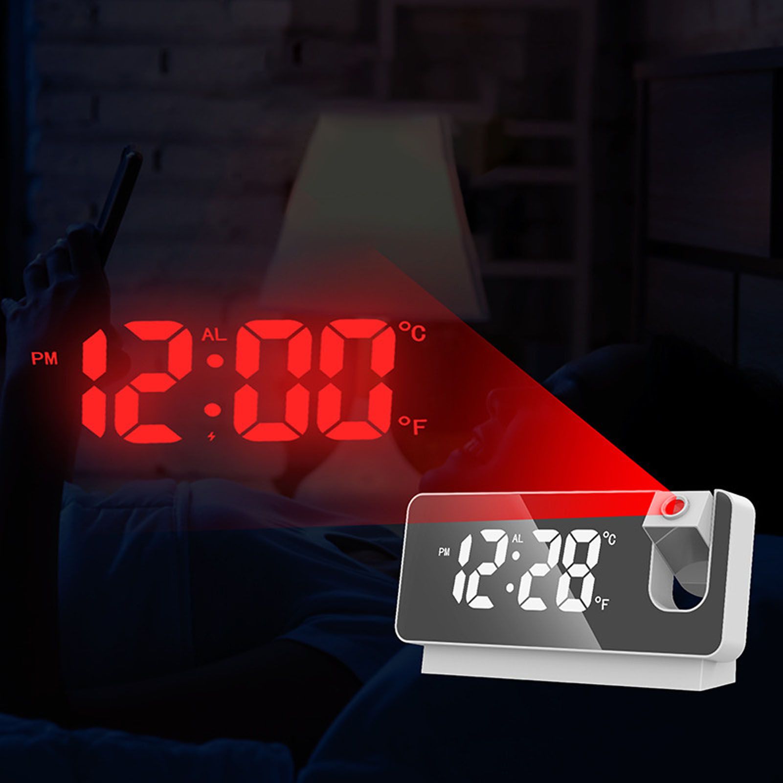 Projection Alarm Clock 360 Degree Flexible Adjust Creative LED Mirror Digital view 12