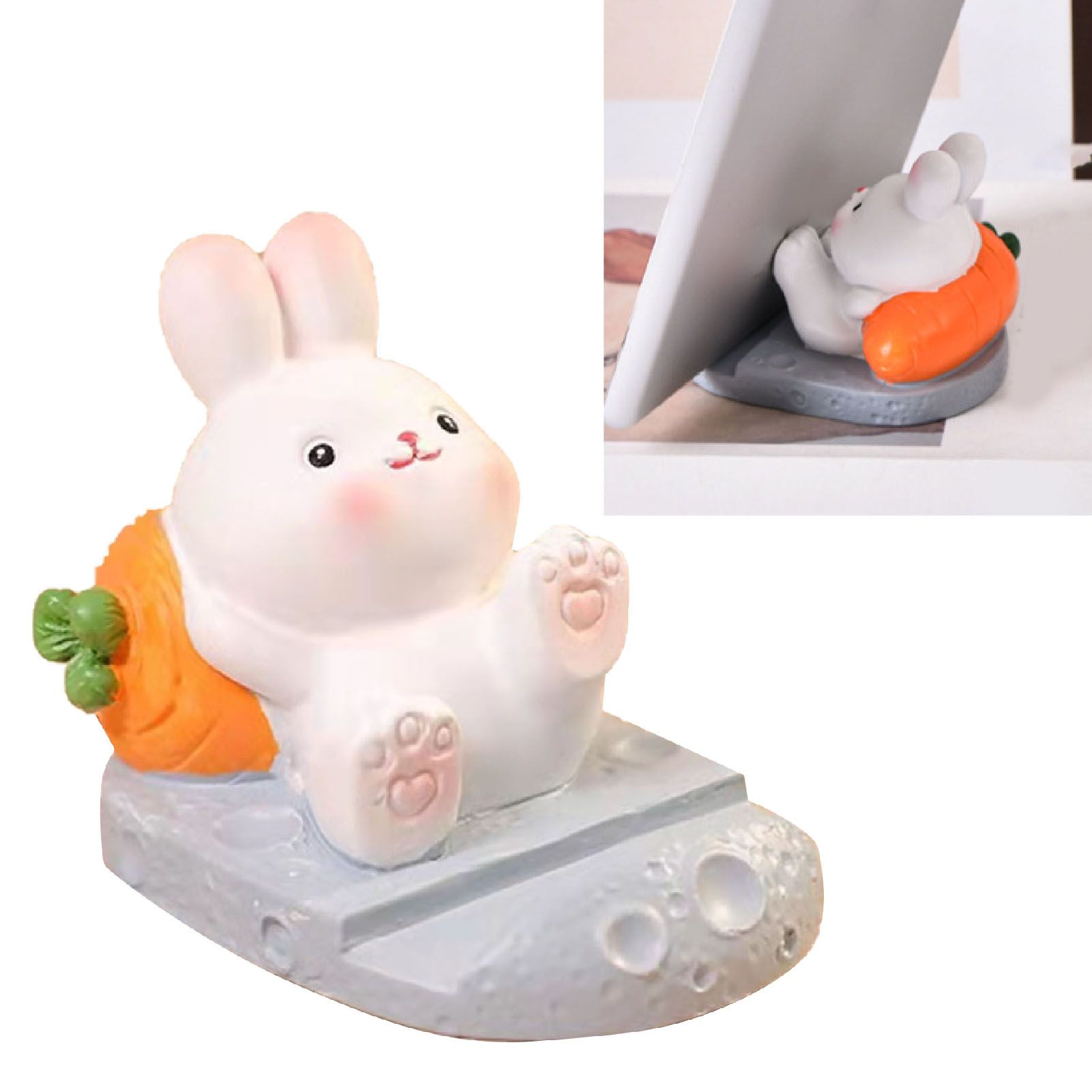 Cute Rabbit Cell Phone Stand Cartoon Resin Bunny Phone Holder Desk for Student view 2