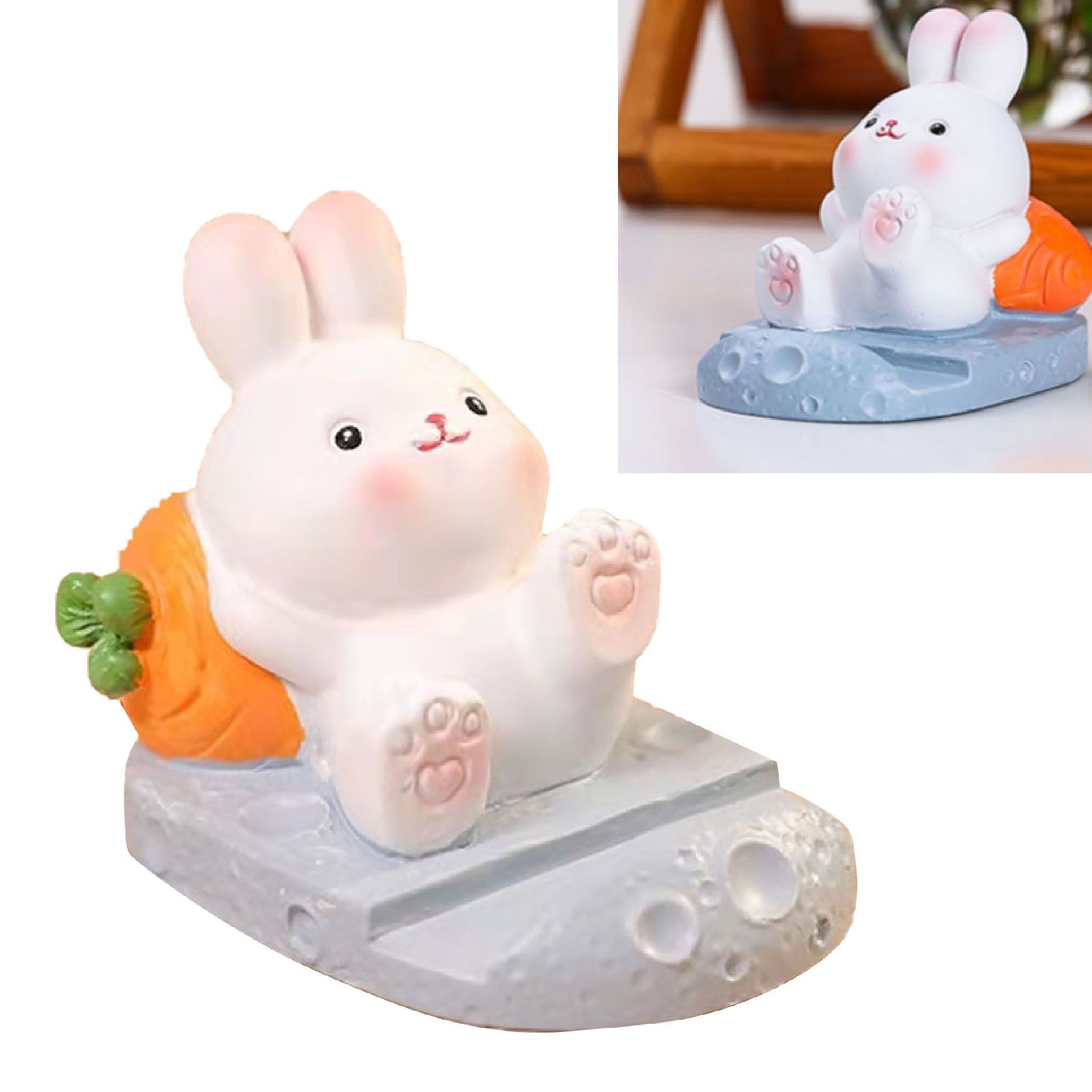 Cute Rabbit Cell Phone Stand Cartoon Resin Bunny Phone Holder Desk for Student view 3