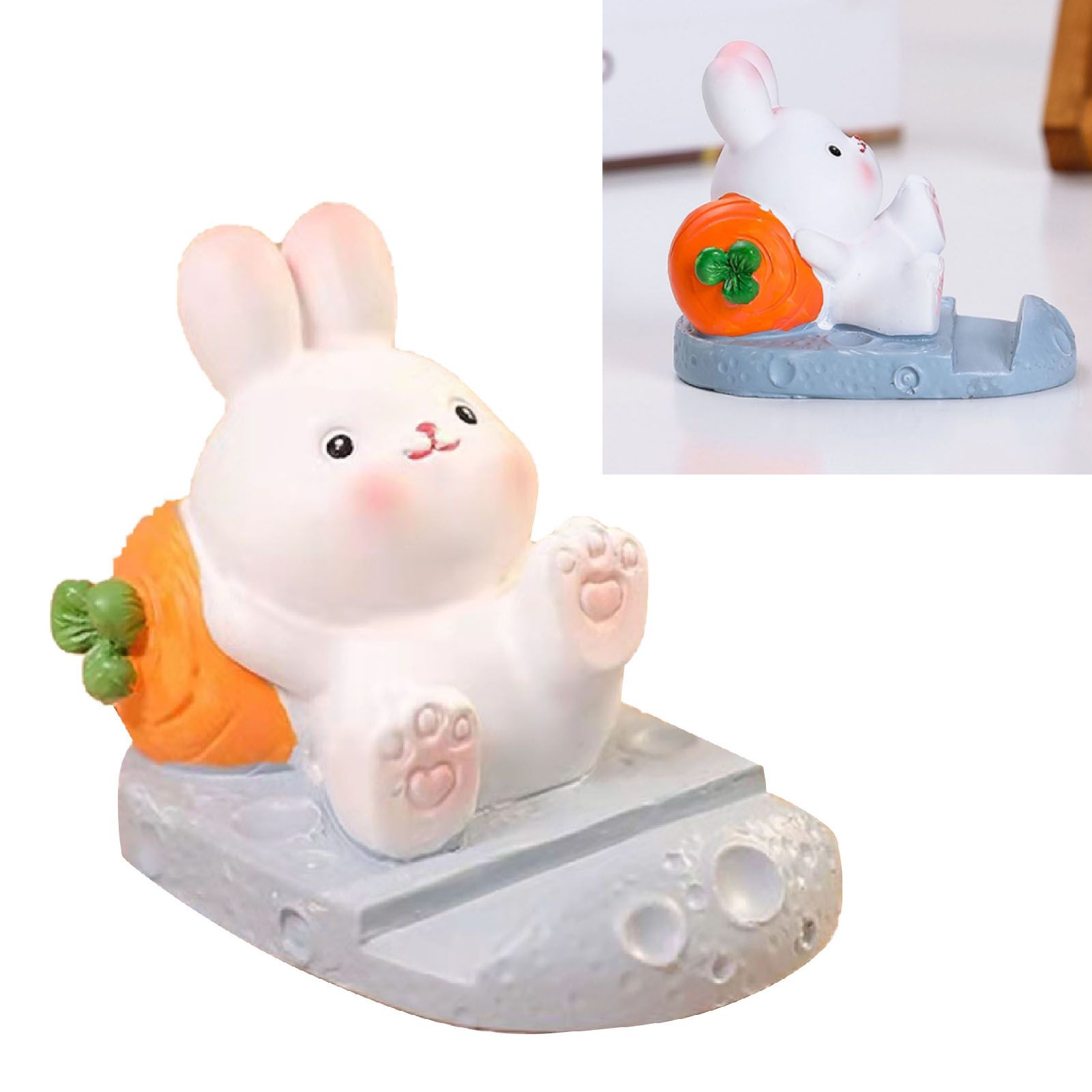 Cute Rabbit Cell Phone Stand Cartoon Resin Bunny Phone Holder Desk for Student view 4