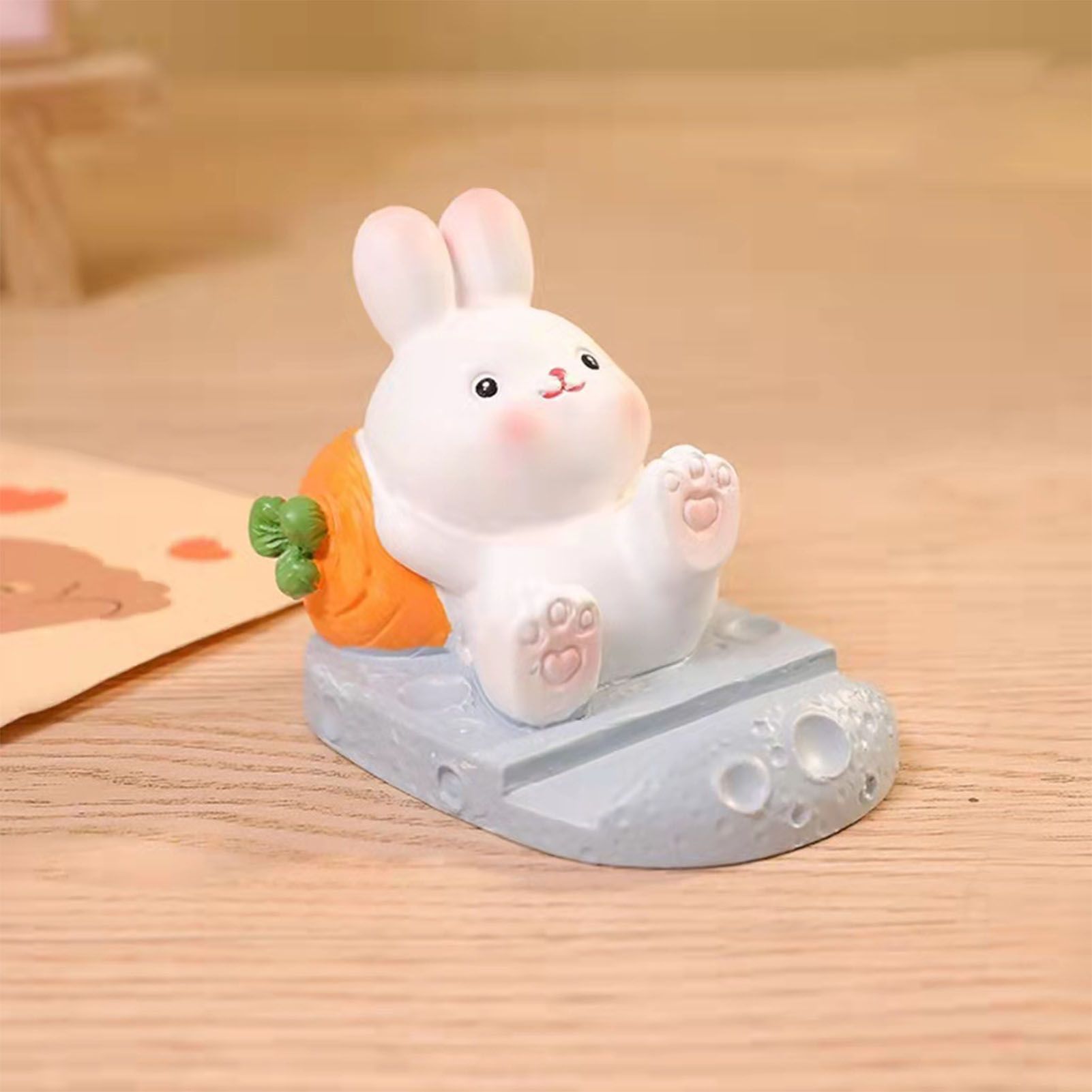 Cute Rabbit Cell Phone Stand Cartoon Resin Bunny Phone Holder Desk for Student view 5