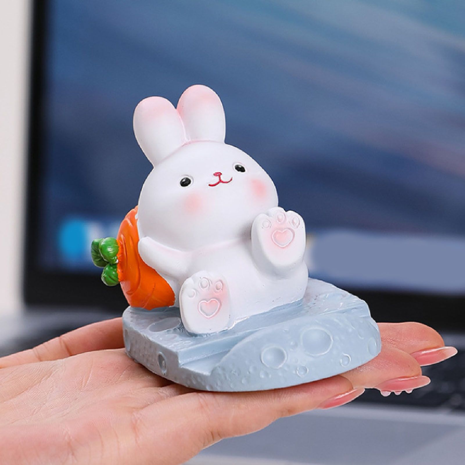 Cute Rabbit Cell Phone Stand Cartoon Resin Bunny Phone Holder Desk for Student view 6