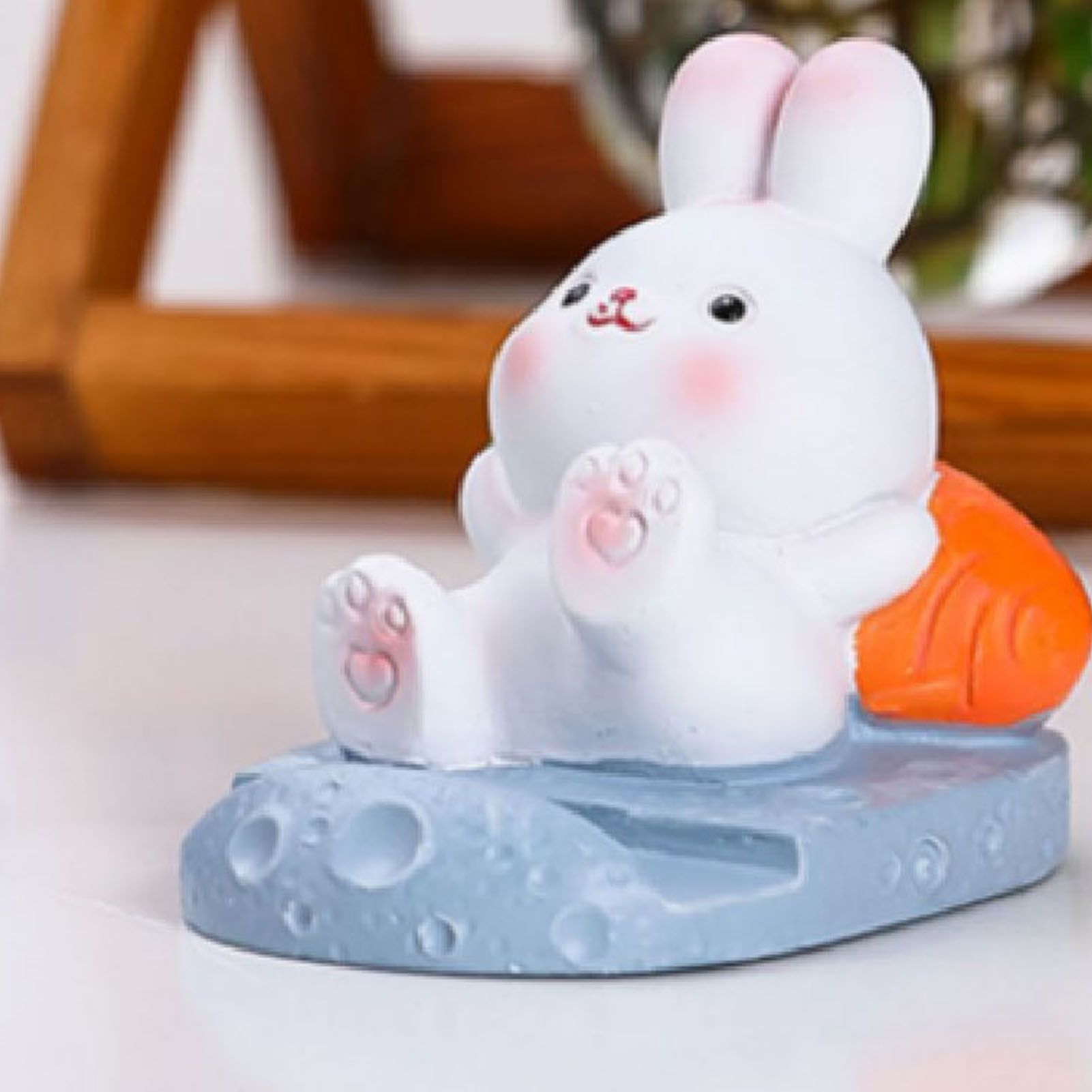 Cute Rabbit Cell Phone Stand Cartoon Resin Bunny Phone Holder Desk for Student view 7