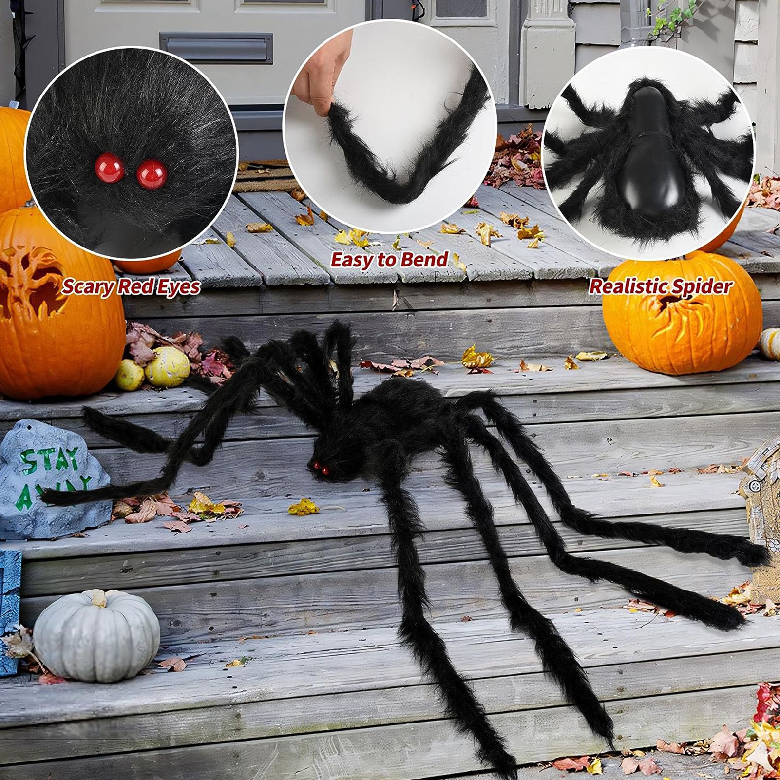 Giant Fake Spider Lifelike Halloween Posable Black Soft Hairy Fake Spiders view 12
