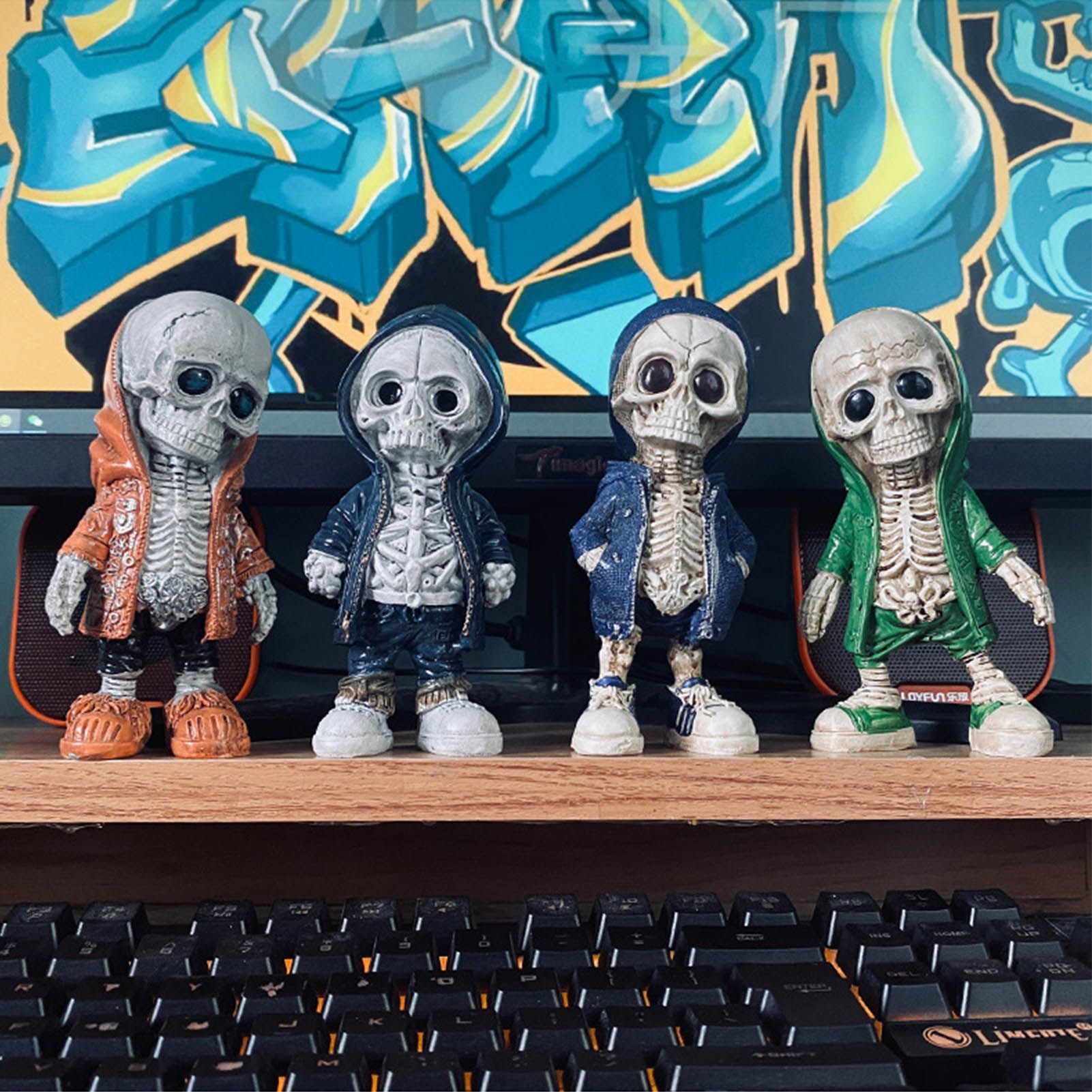 Skeleton Figurines Cool Exquisite Resin Skeleton Statue for Home Party Desk view 11