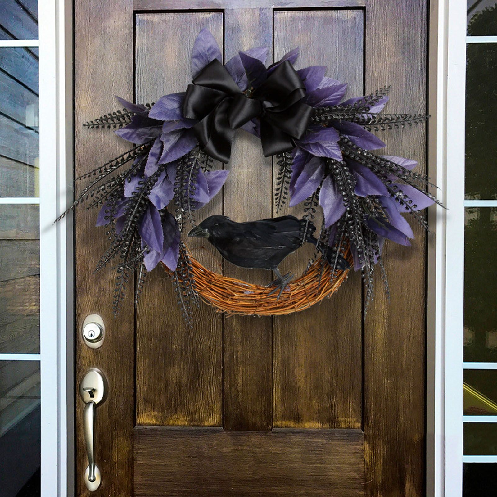 Halloween Wreath Bowknot Crow Garland Decoration Home Door Hallway Hanging Wreath view 11