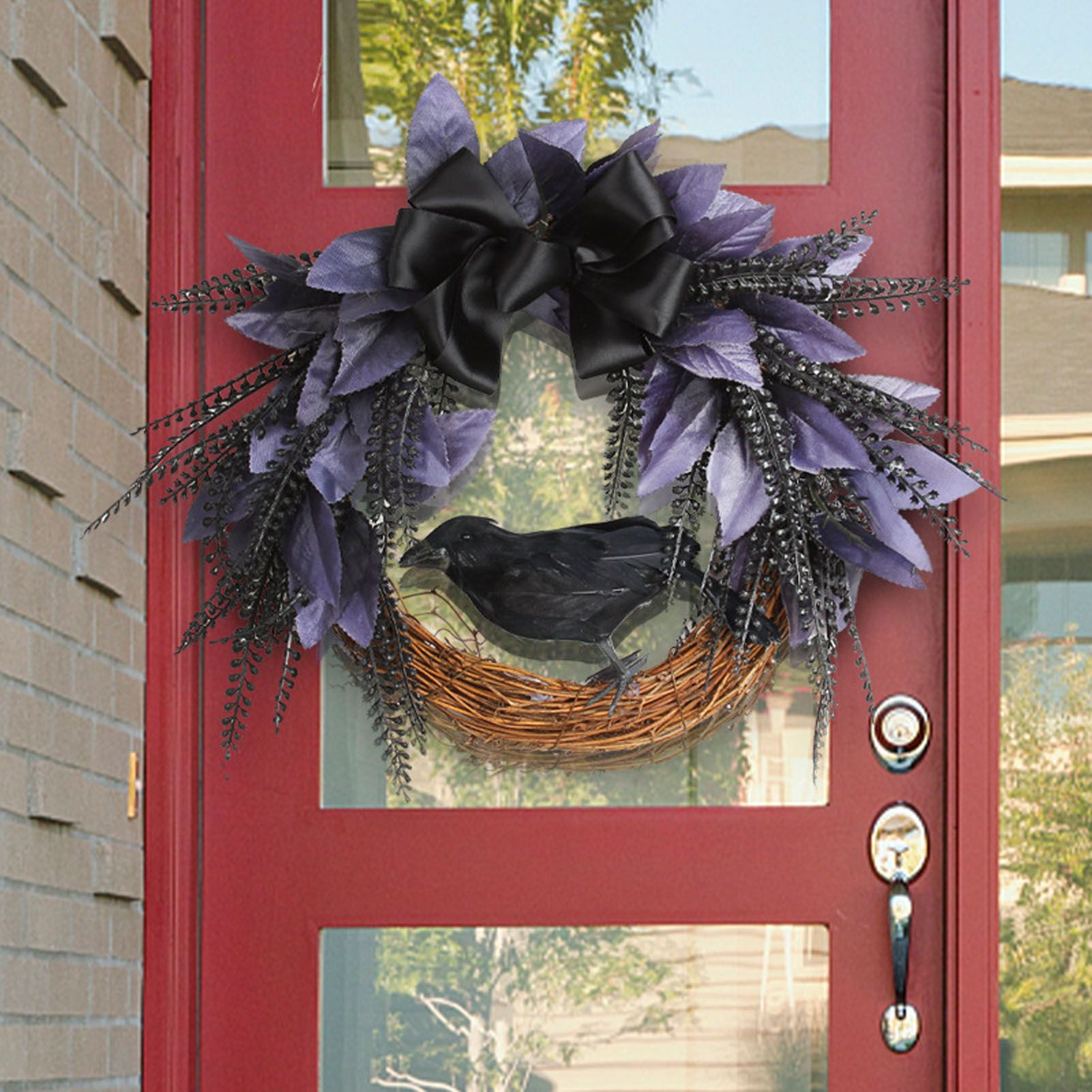 Halloween Wreath Bowknot Crow Garland Decoration Home Door Hallway Hanging Wreath view 12