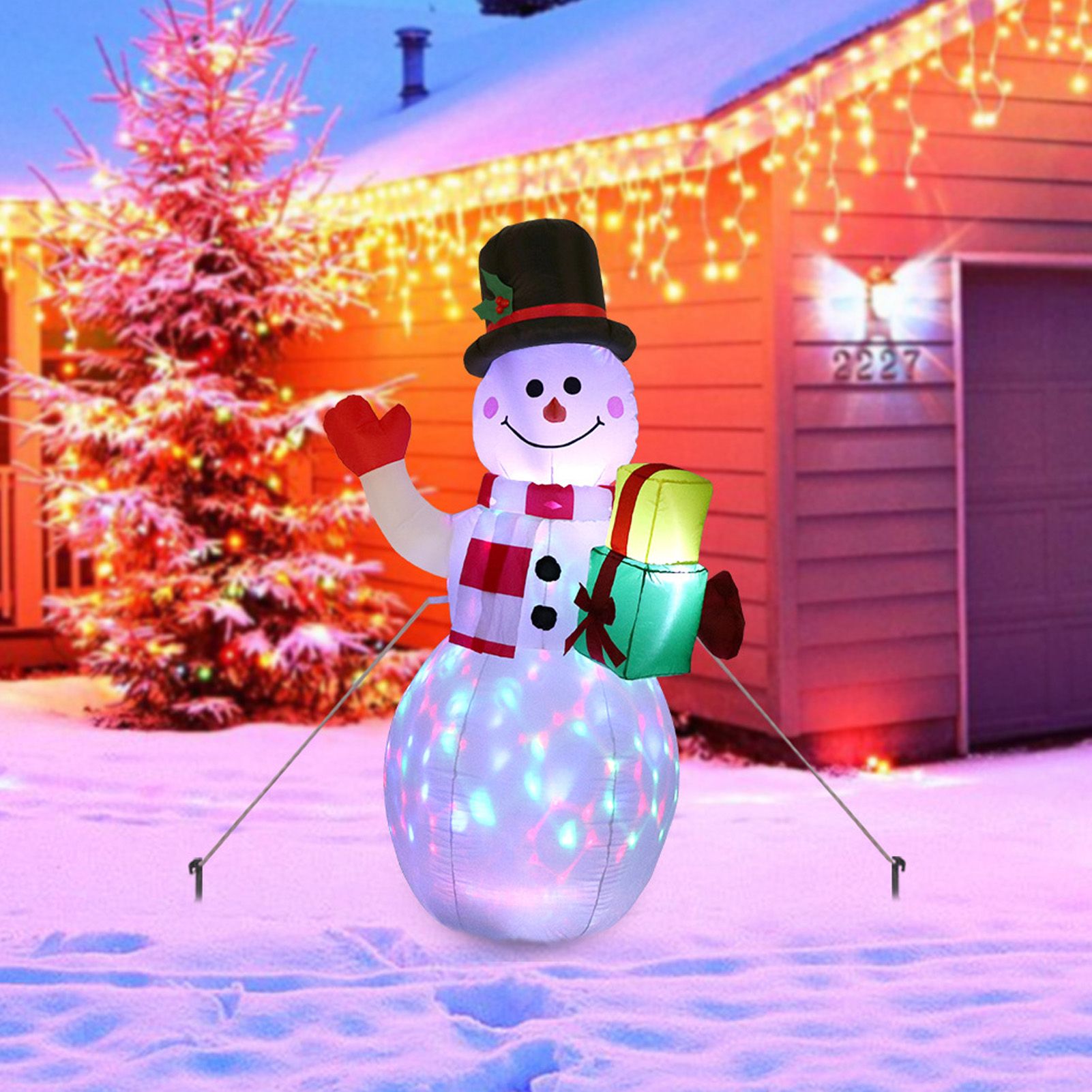 1.5m Inflatable Christmas Snowman Colorful Light Windproof Rope Automatic Blow view 11