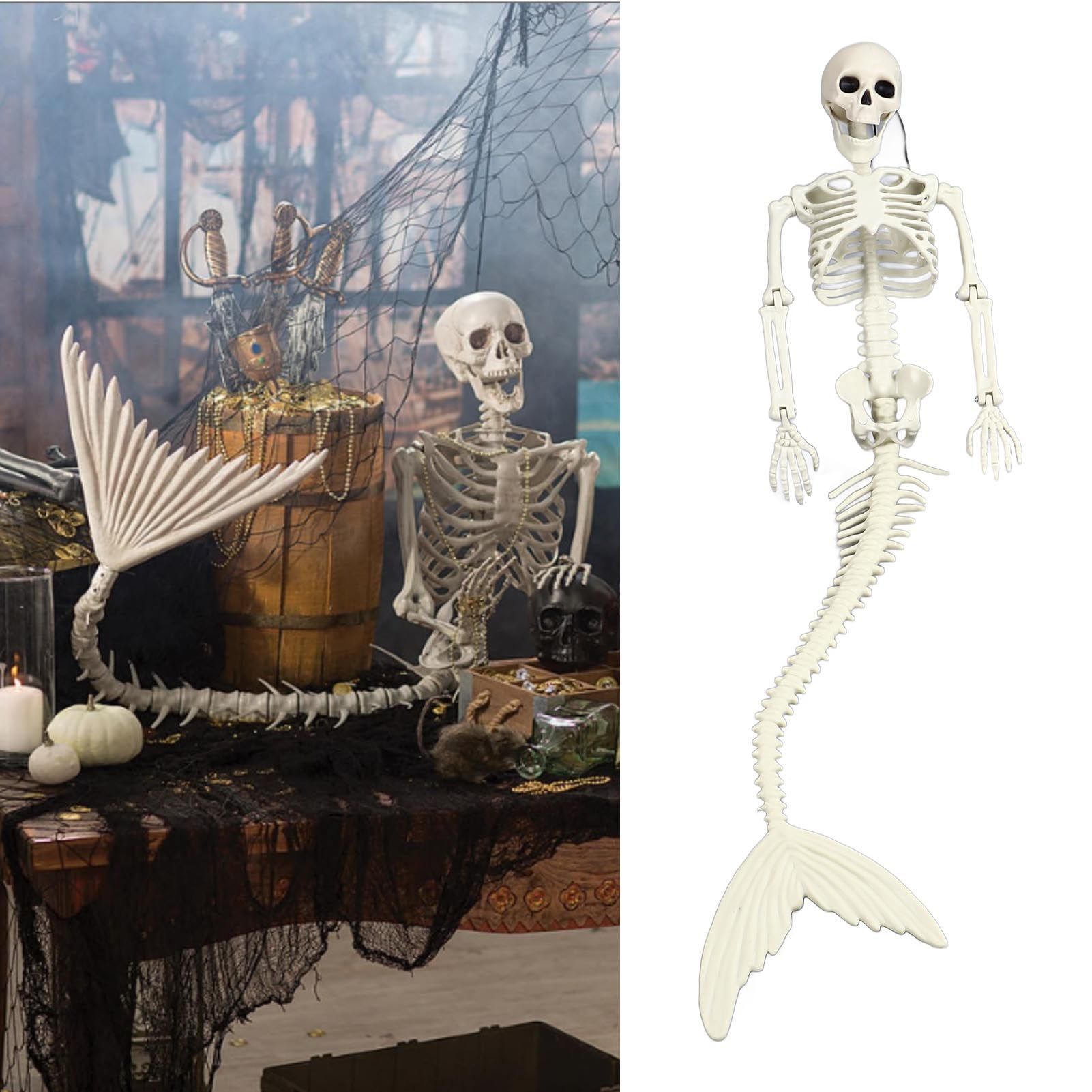 Life Size Skeleton Mermaid Halloween Outdoor Decorations Movable Posable view 12