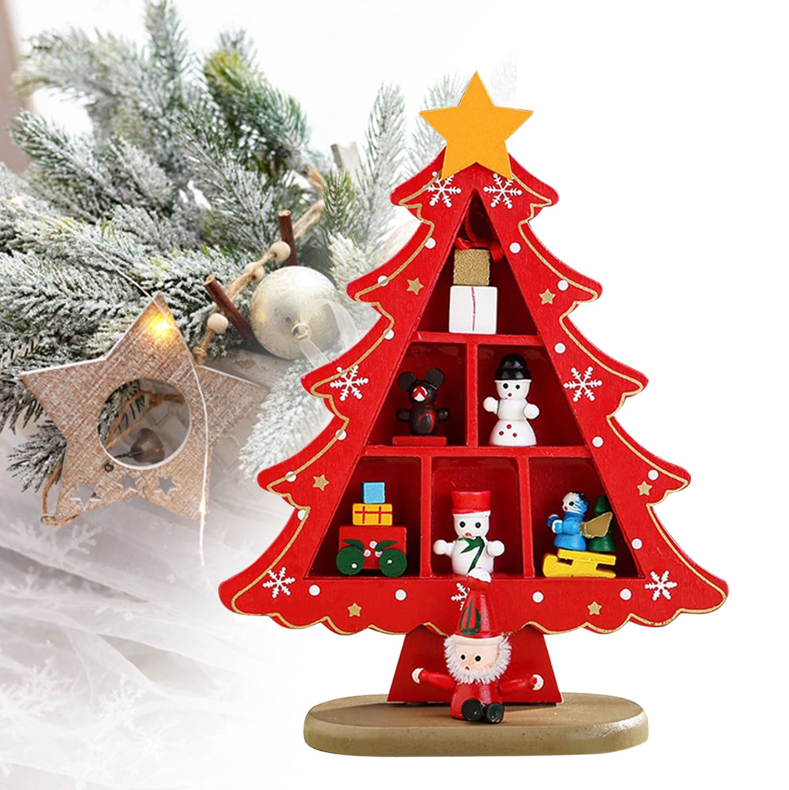 Tabletop Wooden Christmas Tree Exquisite Mini Conveniently Placed Desktop view 6