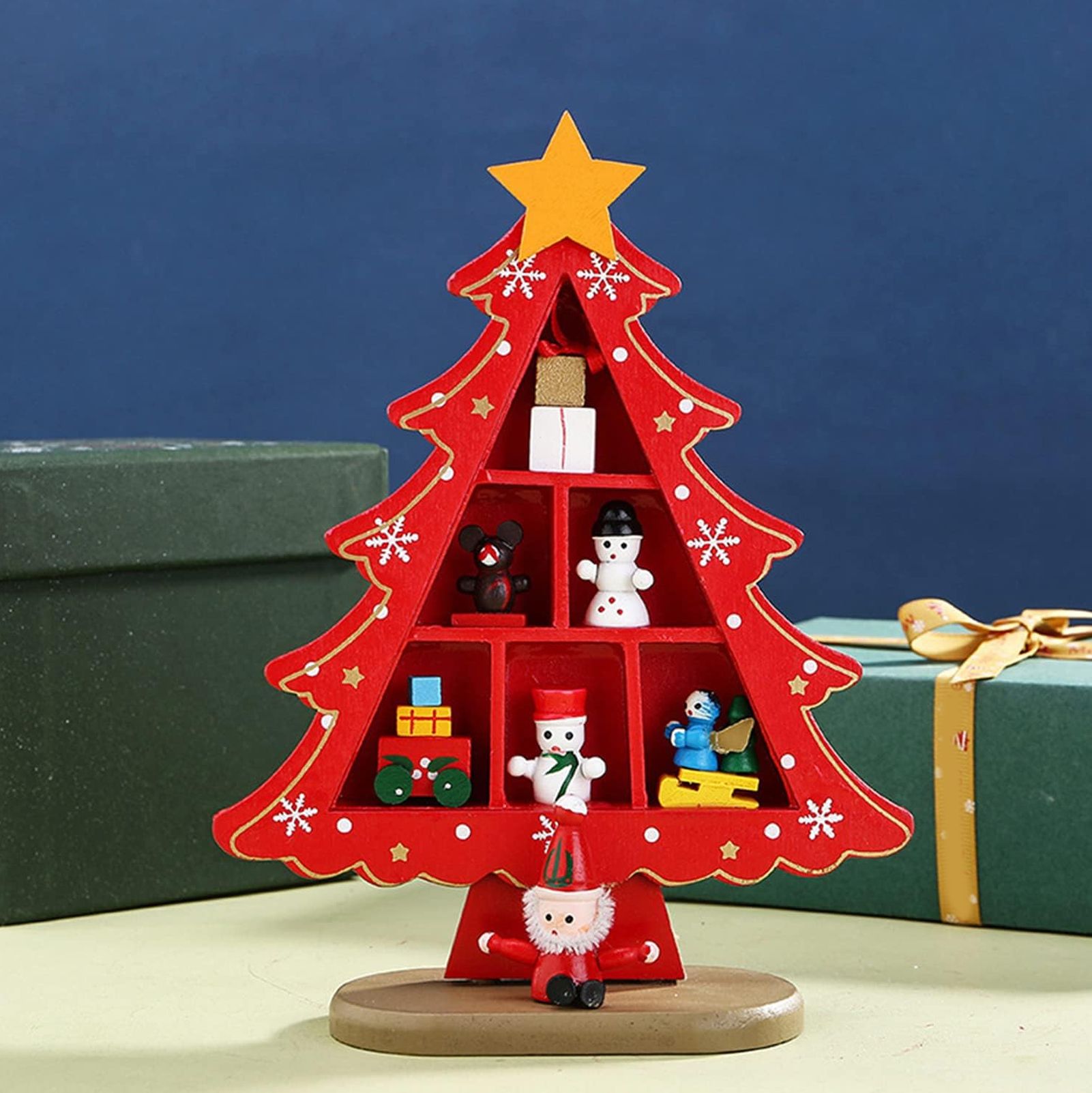 Tabletop Wooden Christmas Tree Exquisite Mini Conveniently Placed Desktop view 11